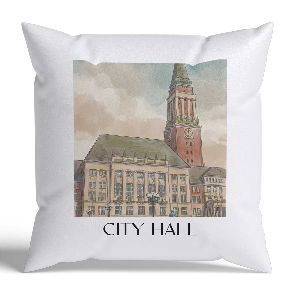 Rathaus Kissenhülle - Zierkissen Bezug - Kiel - Deutschland Kissen bzw. Kissenbezug im Aquarell Stil - favplace