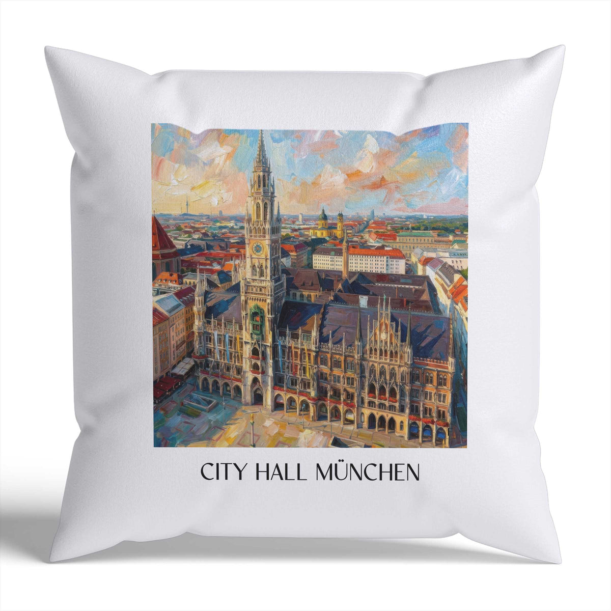 Rathaus Kissenhülle - Zierkissen Bezug - München - Deutschland Kissen bzw. Kissenbezug im Ölgemälde Stil - favplace