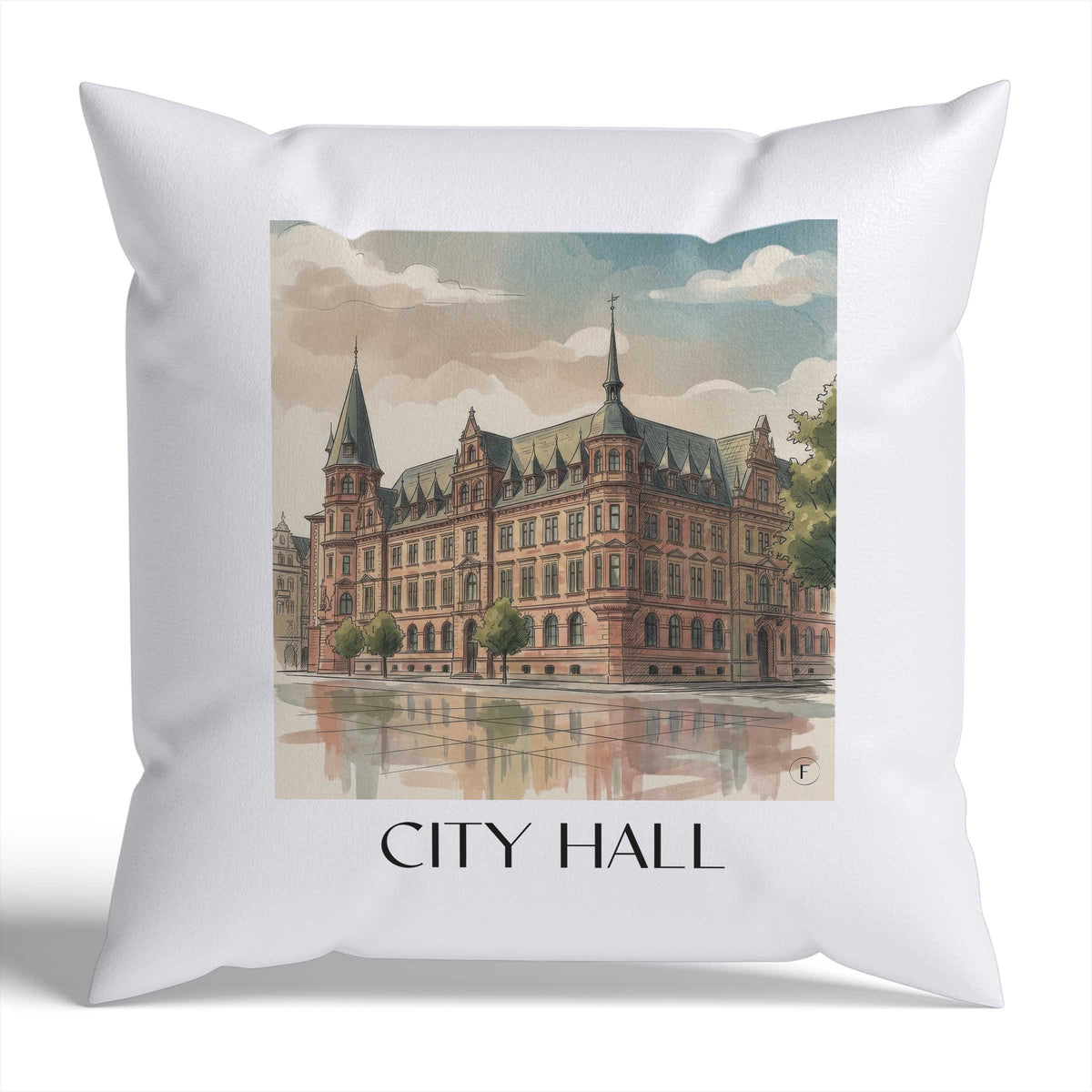 Rathaus Kissenhülle - Zierkissen Bezug - Wiesbaden - Deutschland Kissen bzw. Kissenbezug im Aquarell Stil - favplace