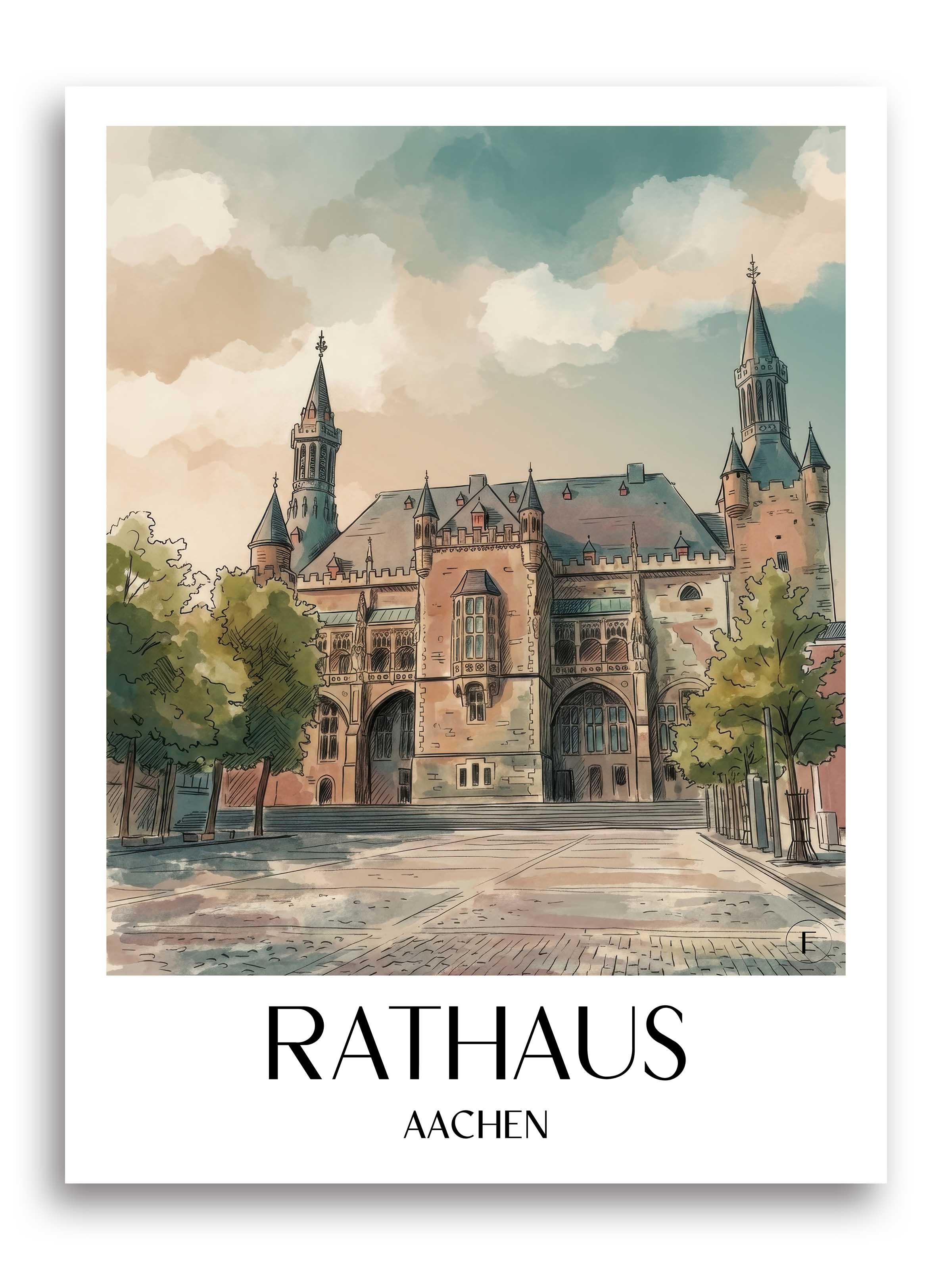 rathaus--aachen-deutschland-poster-aquarell