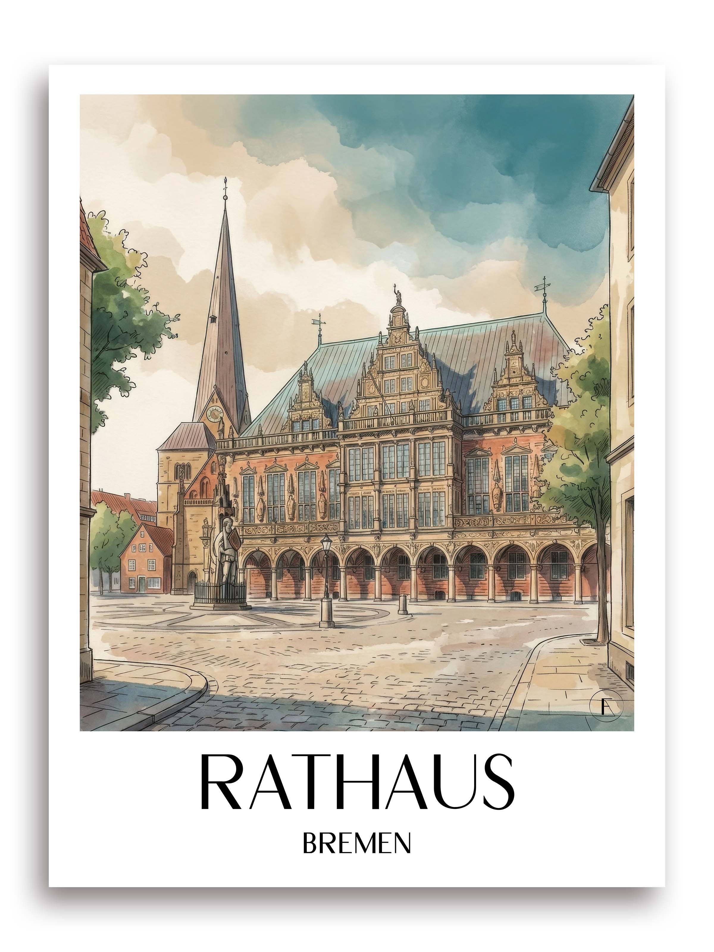 rathaus-bremen-deutschland-poster-aquarell