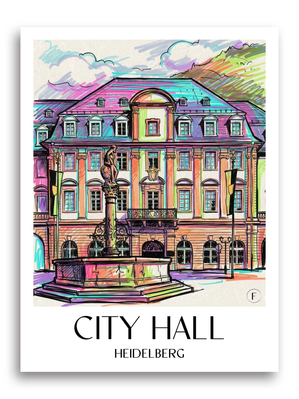 Rathaus Poster - Heidelberg - Deutschland Kunstdruck - Tag Graffiti von A4 bis A1 - favplace