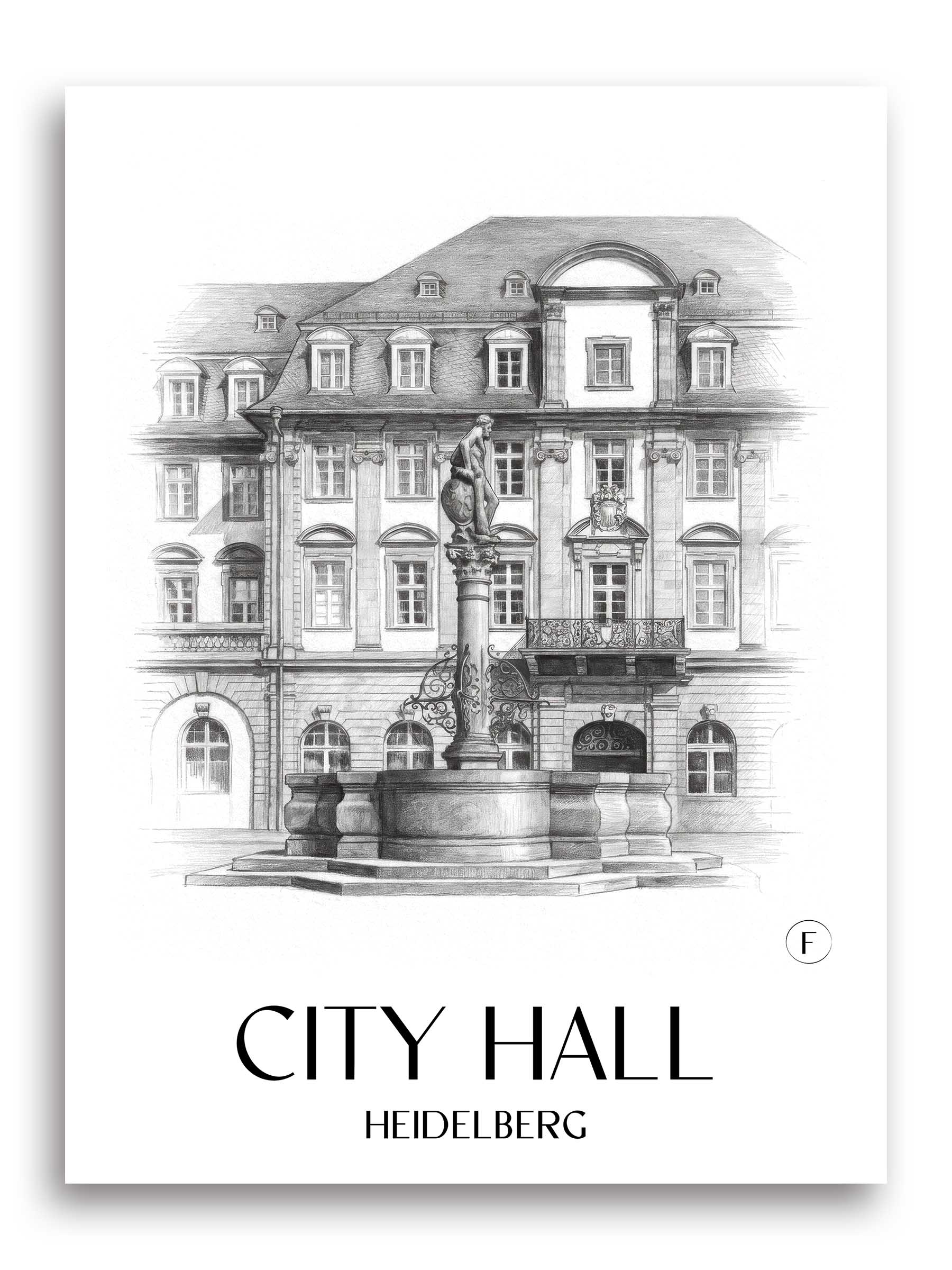 Rathaus Poster - Heidelberg - Deutschland Kunstdruck - Zeichnung von A4 bis A1