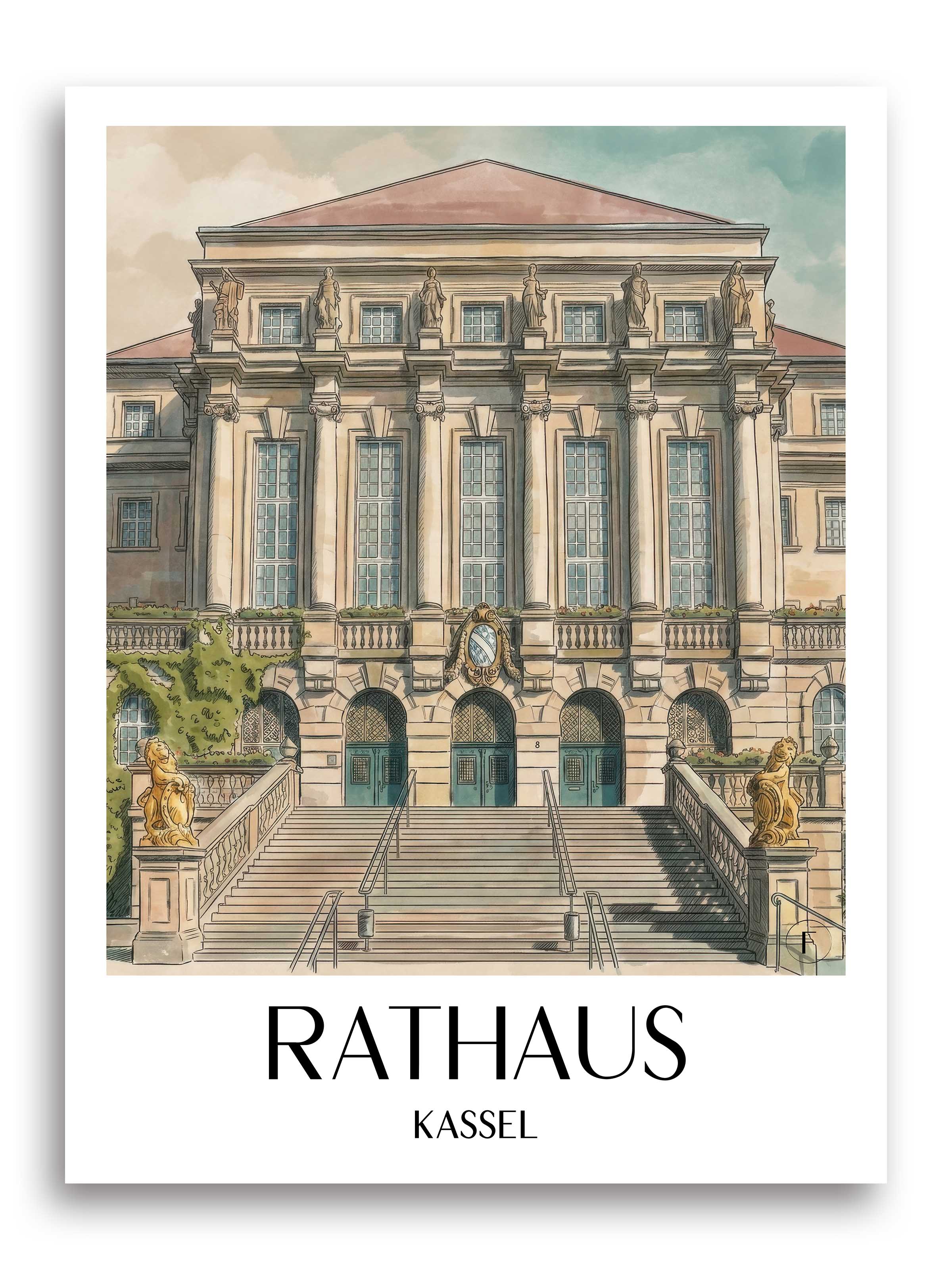 rathaus-kassel-deutschland-poster-aquarell