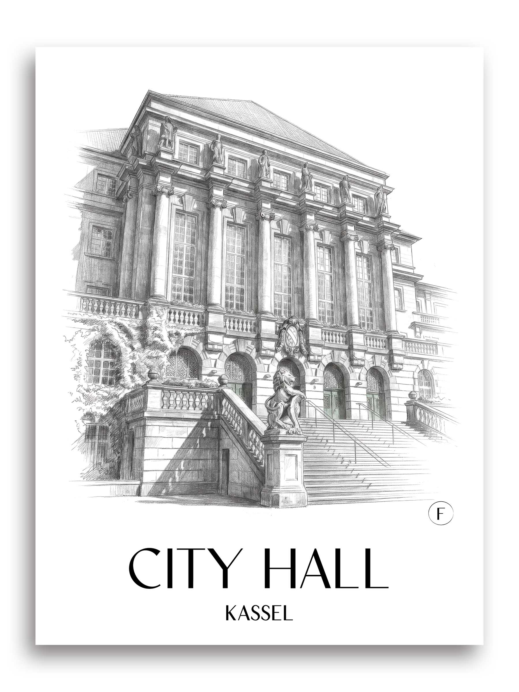 Rathaus Poster - Kassel - Deutschland Kunstdruck - Zeichnung von A4 bis A1