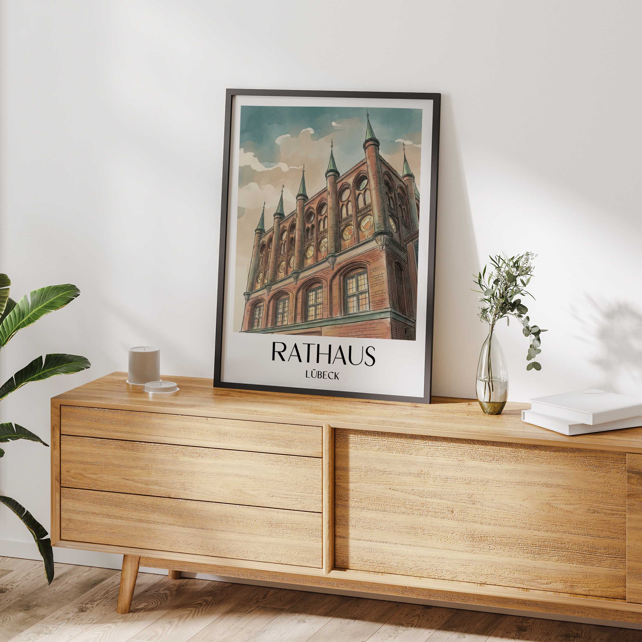 rathaus-lübeck-deutschland-poster-aquarell
