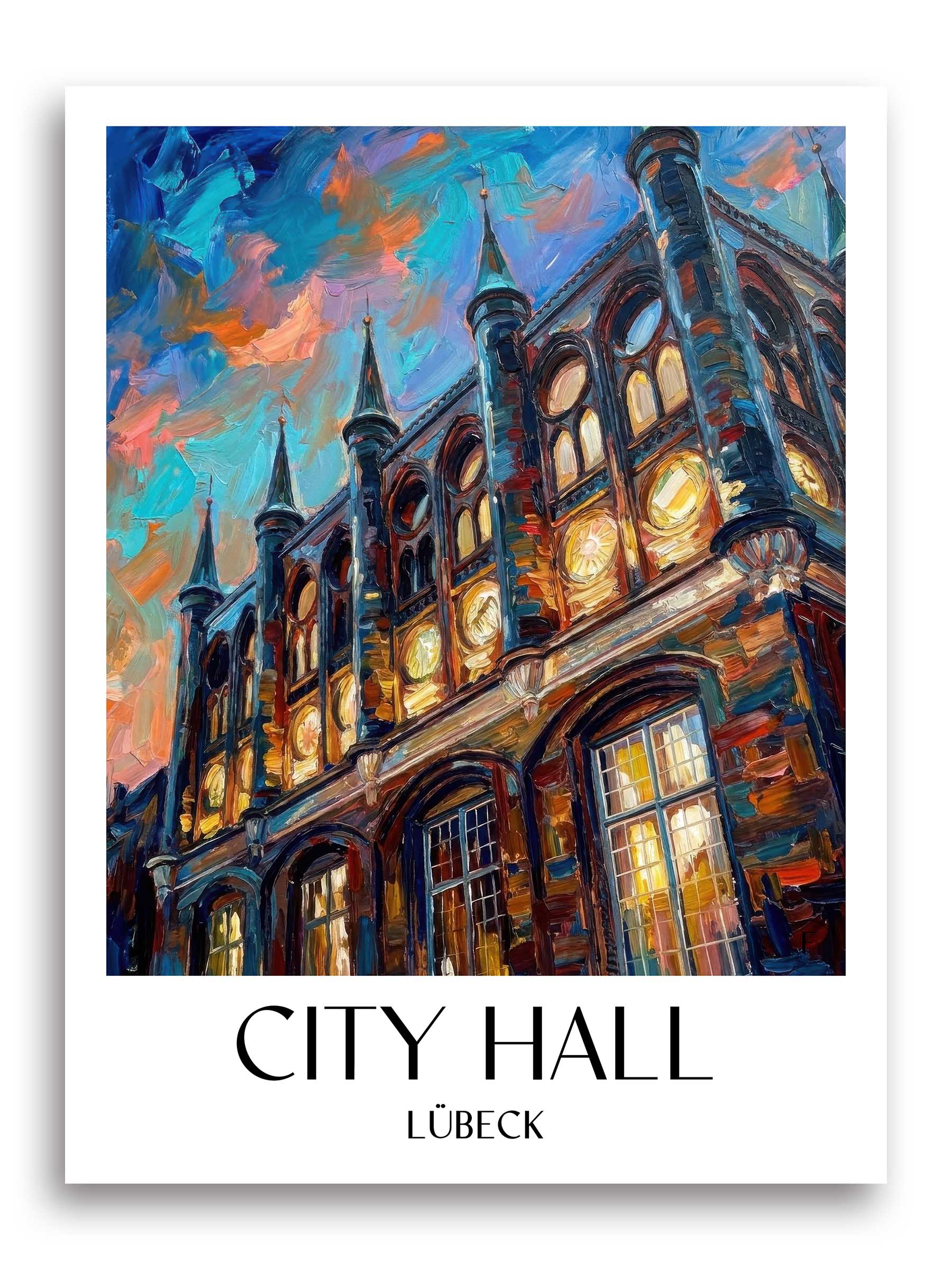 Rathaus Poster - Lübeck - Deutschland Kunstdruck - Ölgemälde von A4 bis A1 - favplace