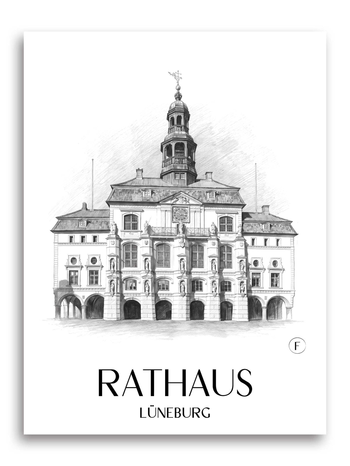 rathaus-lüneburg-deutschland-poster-bleistift-zeichnung-drawing