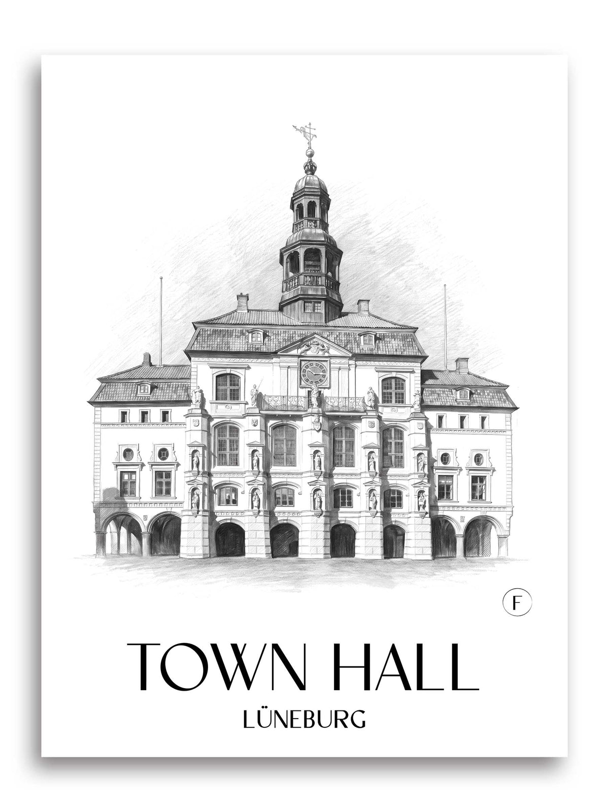 Rathaus Poster - Lüneburg - Deutschland Kunstdruck - Zeichnung von A4 bis A1 - favplace