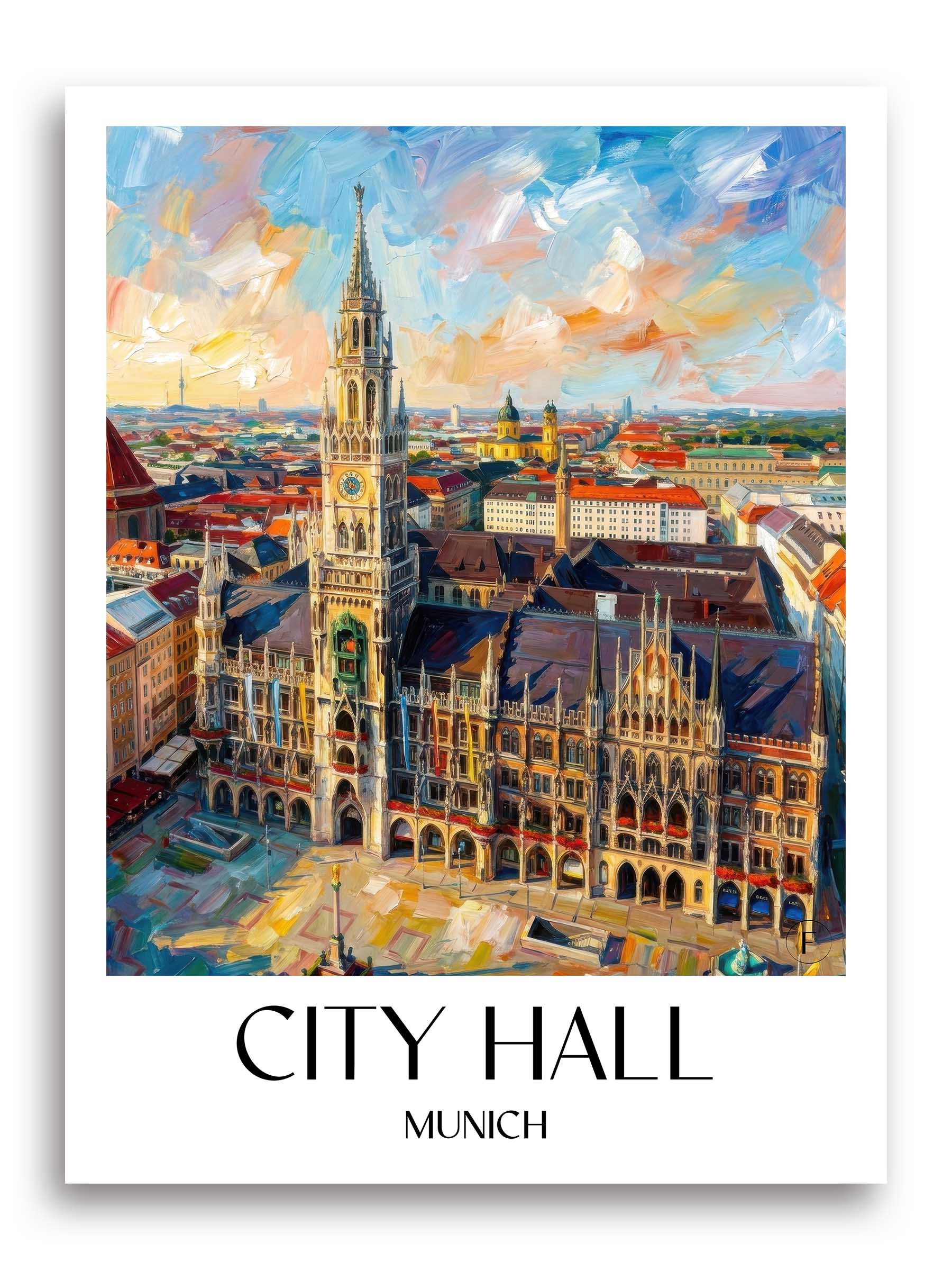Rathaus Poster - München - Deutschland Kunstdruck - Ölgemälde von A4 bis A1 - favplace