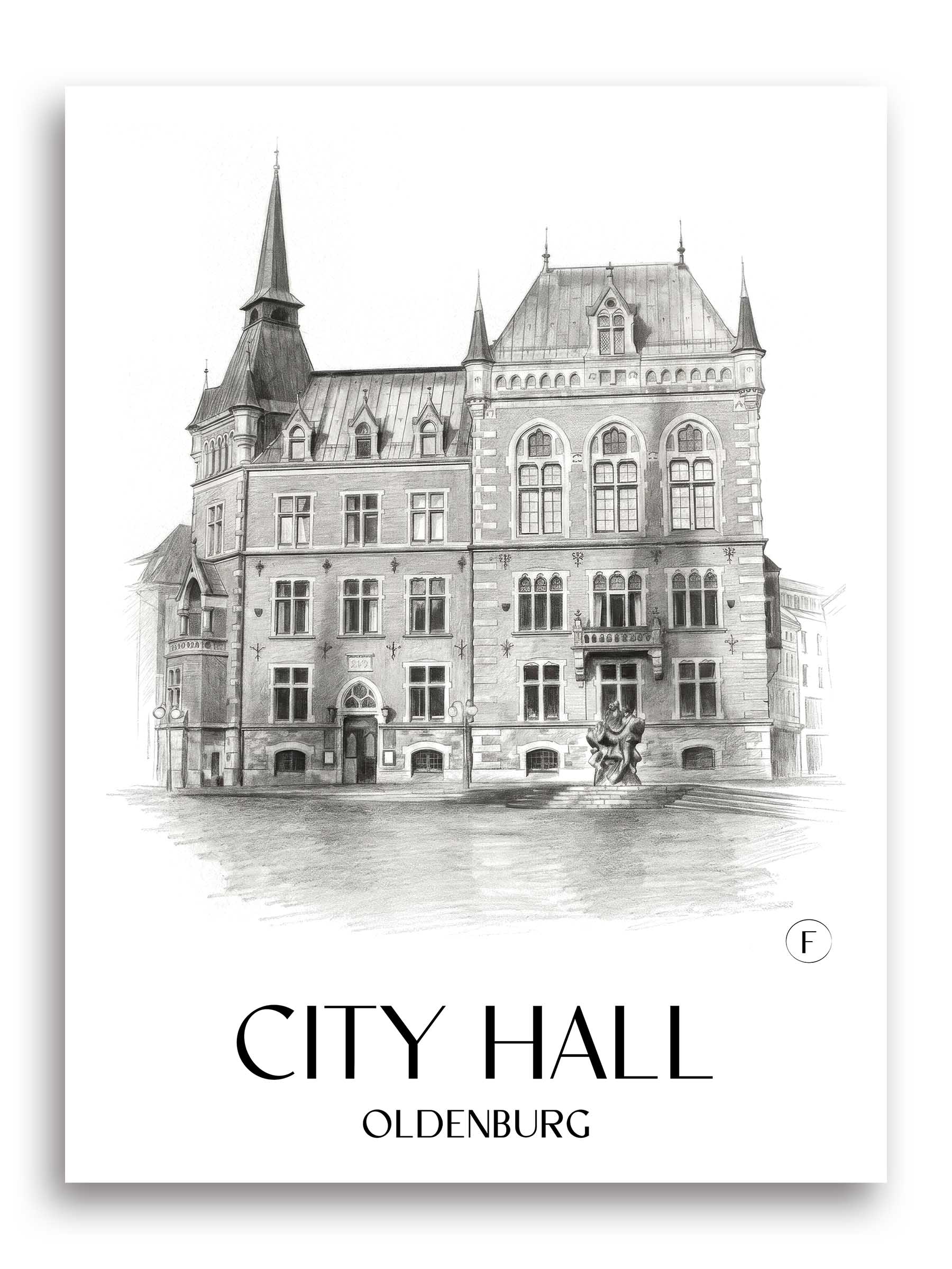 Rathaus Poster - Oldenburg - Deutschland Kunstdruck - Zeichnung von A4 bis A1