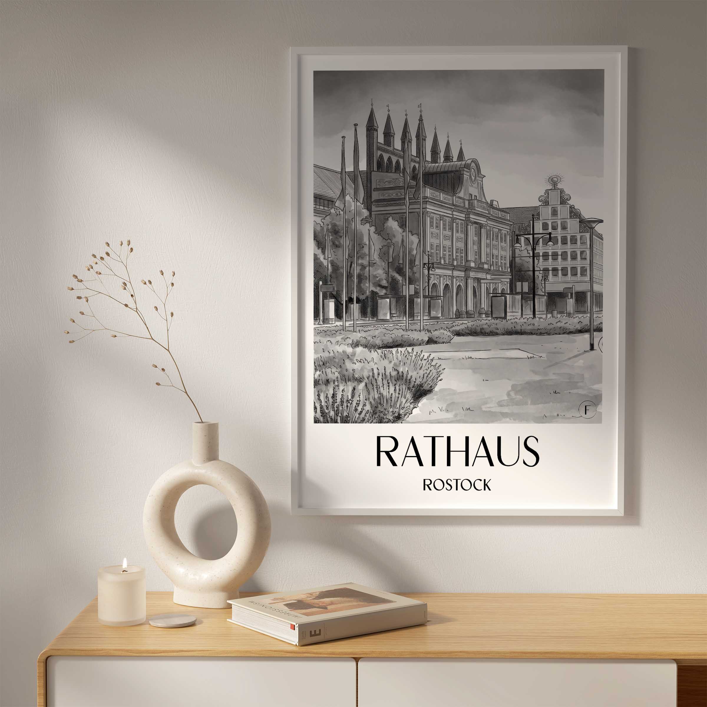 rathaus-rostock-deutschland-poster-aquarell-schwarz-weiss