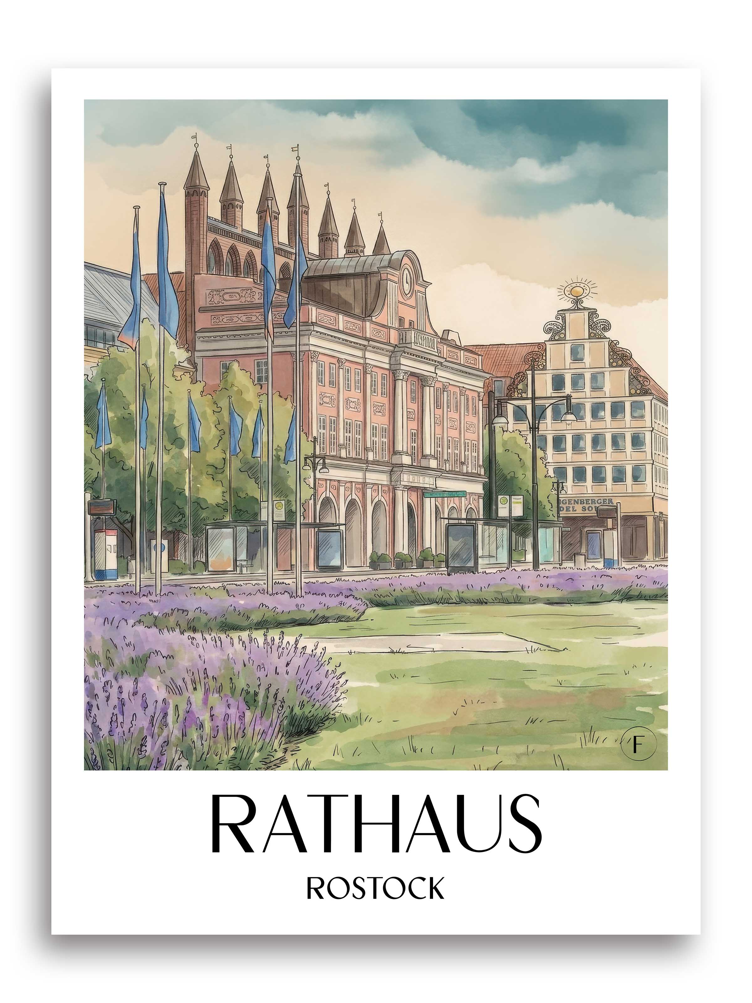 rathaus-rostock-deutschland-poster-aquarell