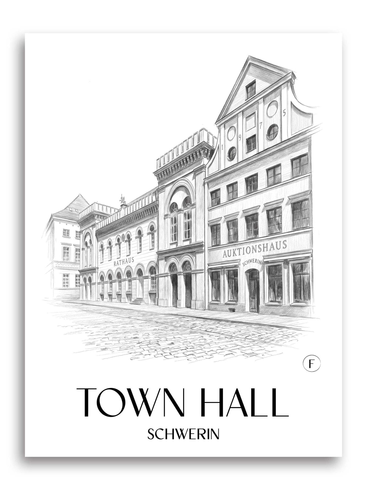 Rathaus Poster - Schwerin - Deutschland Kunstdruck - Zeichnung von A4 bis A1 - favplace