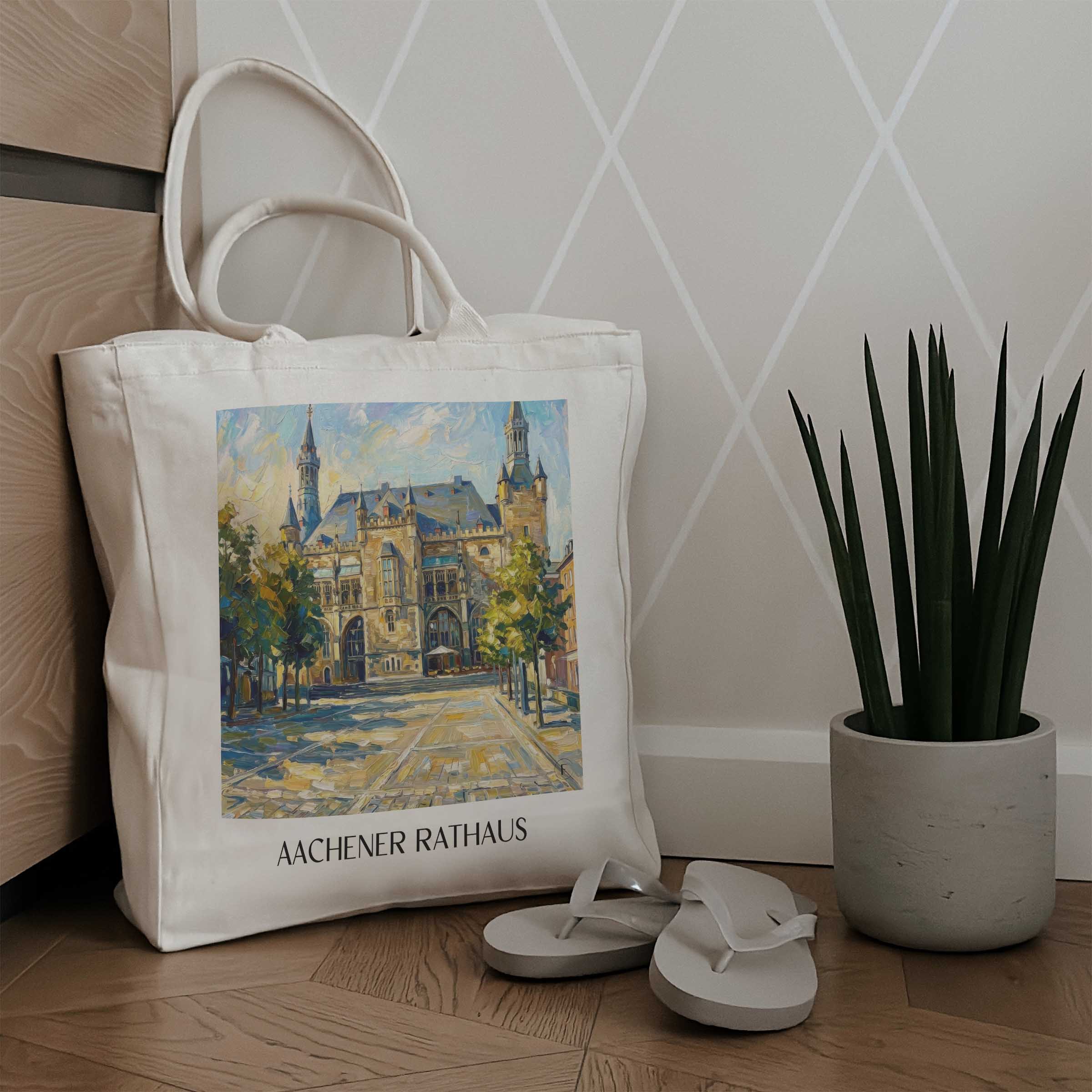 rathaus--aachen-deutschland-einkaufstasche-oil-painting-oelgemaelde