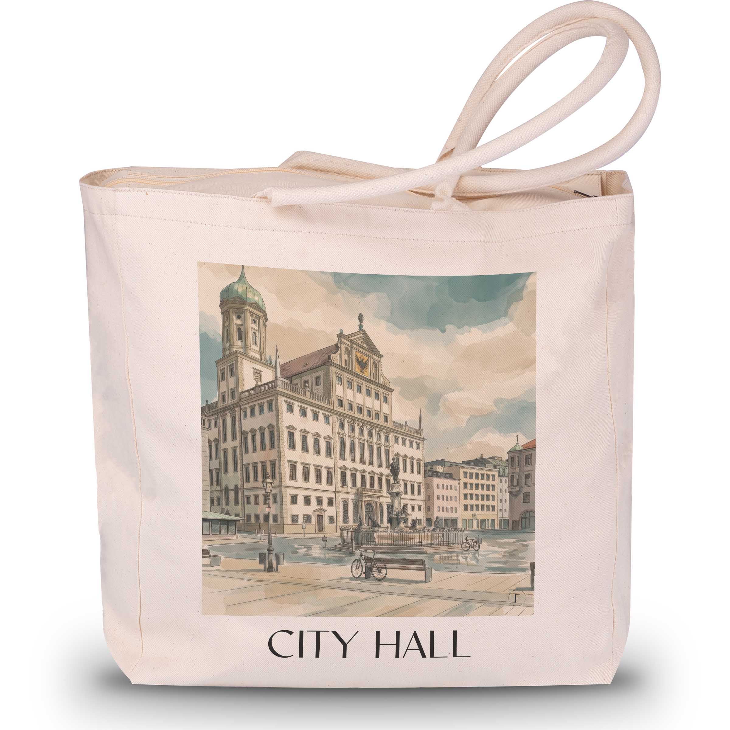 Rathaus Shopping Tasche - Augsburg - Deutschland Tote Bag - Einkaufstasche im Aquarell Stil - favplace