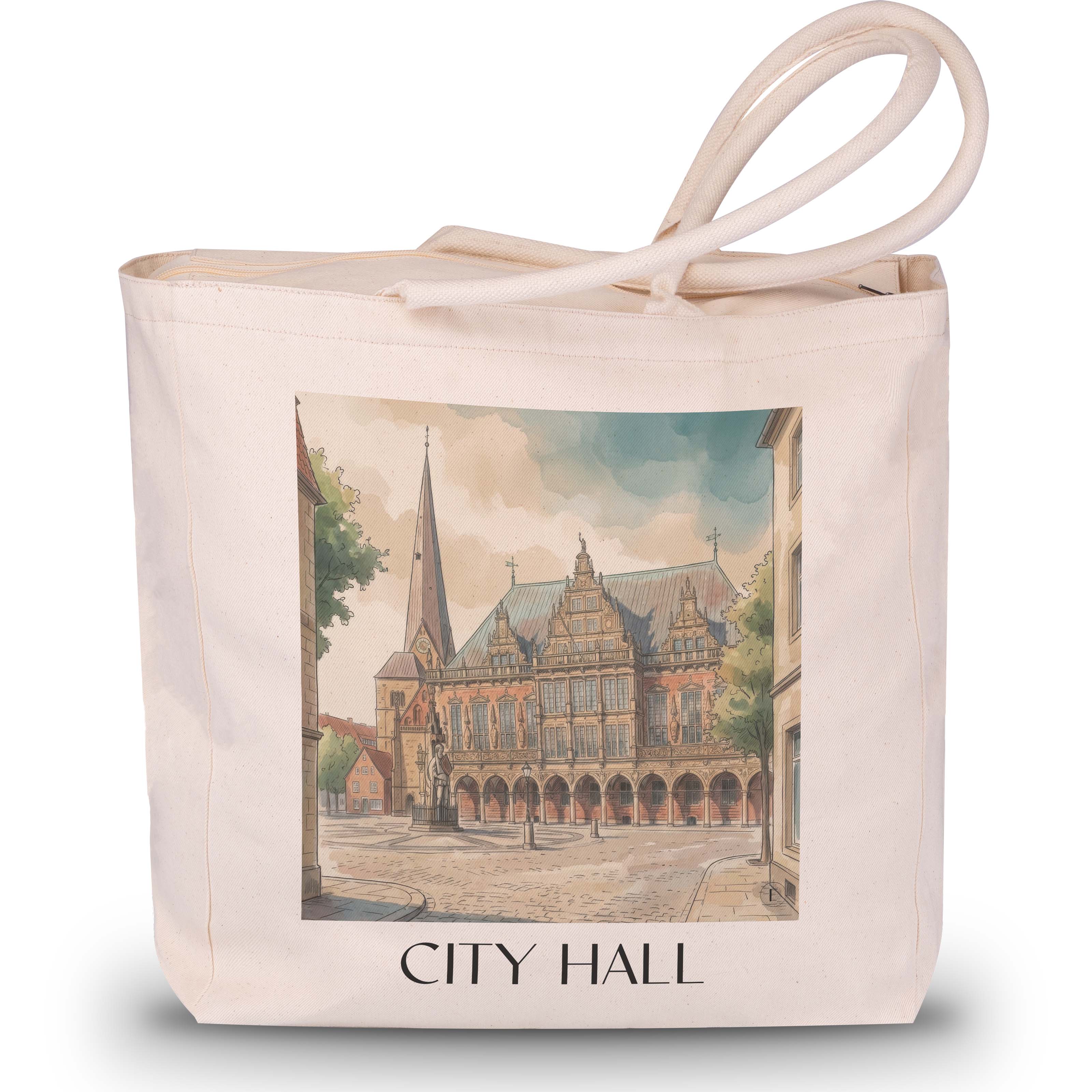 Rathaus Shopping Tasche - Bremen - Deutschland Tote Bag - Einkaufstasche im Aquarell Stil - favplace
