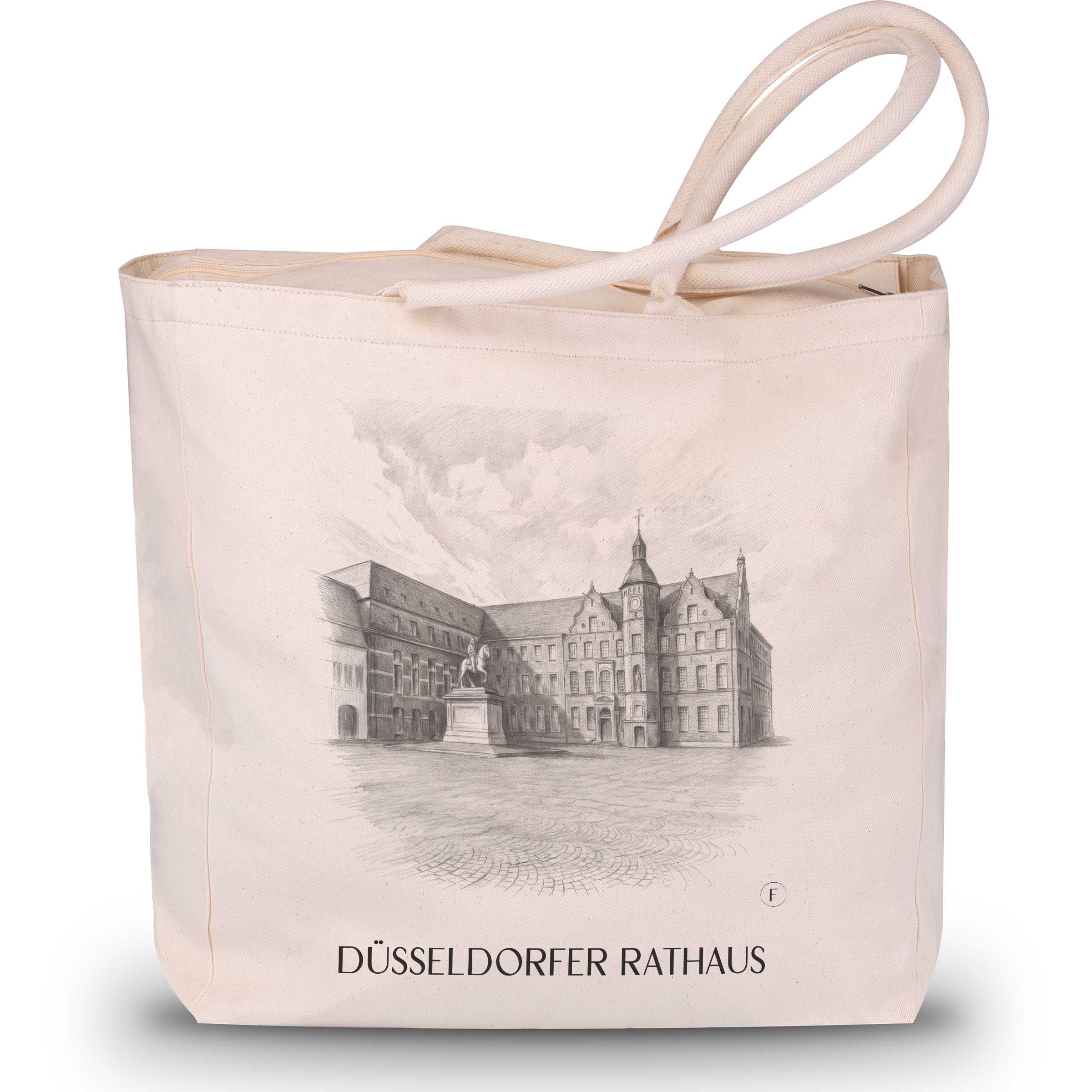 rathaus-düsseldorf-deutschland-einkaufstasche-bleistift-zeichnung-drawing