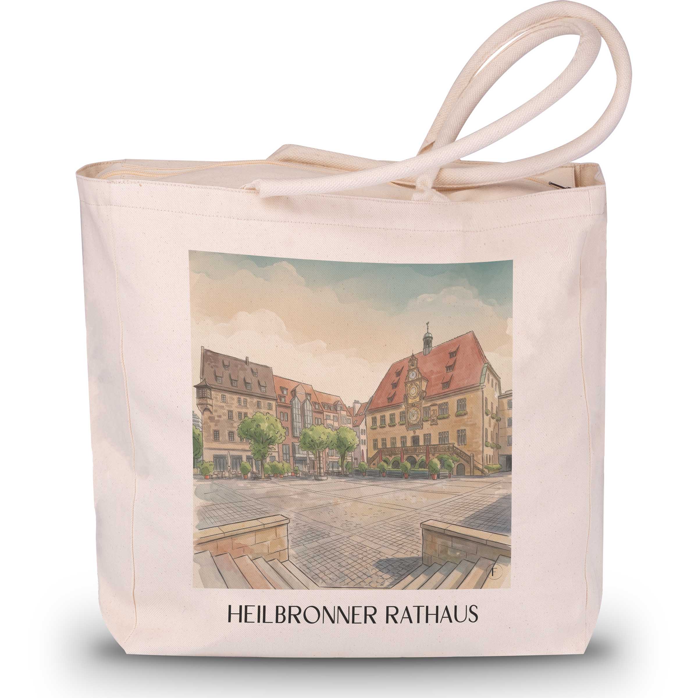 rathaus-heilbronn-deutschland-einkaufstasche-aquarell