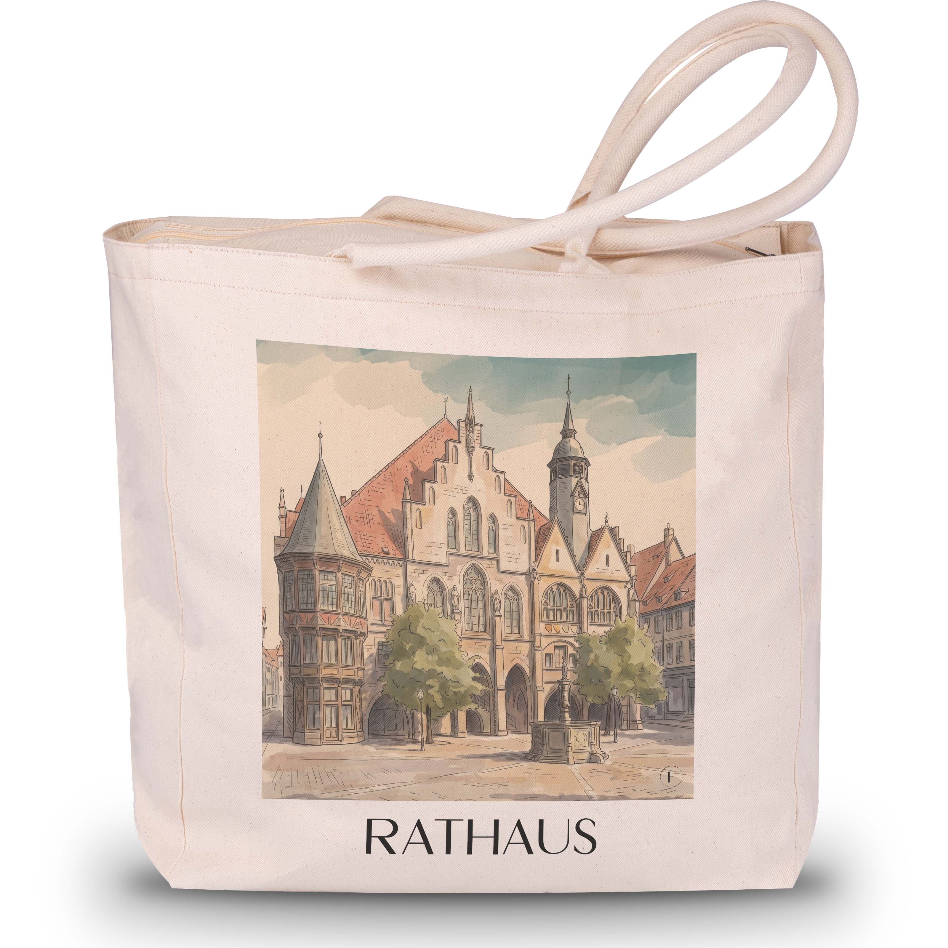 rathaus--hildesheim-deutschland-einkaufstasche-aquarell