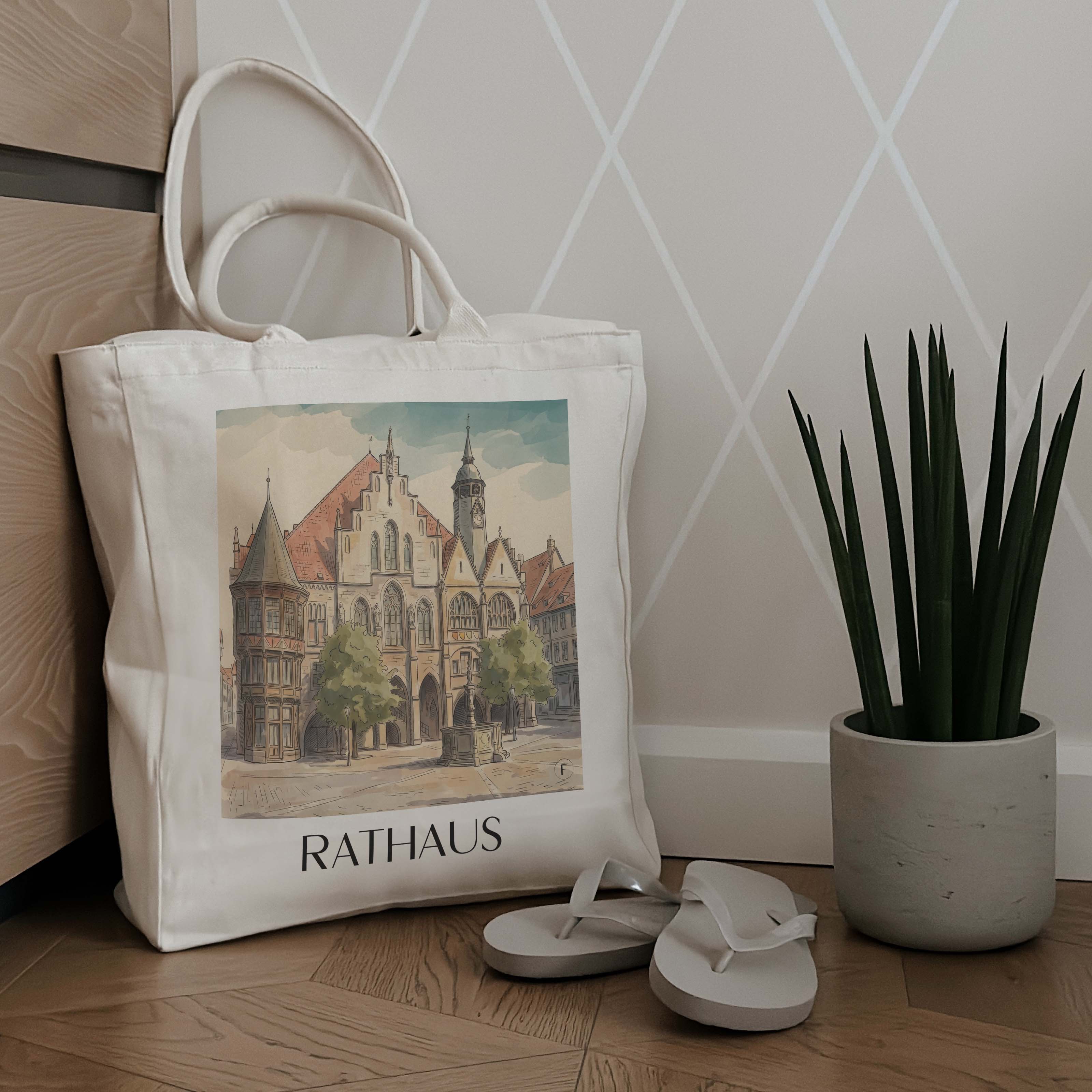 rathaus--hildesheim-deutschland-einkaufstasche-aquarell