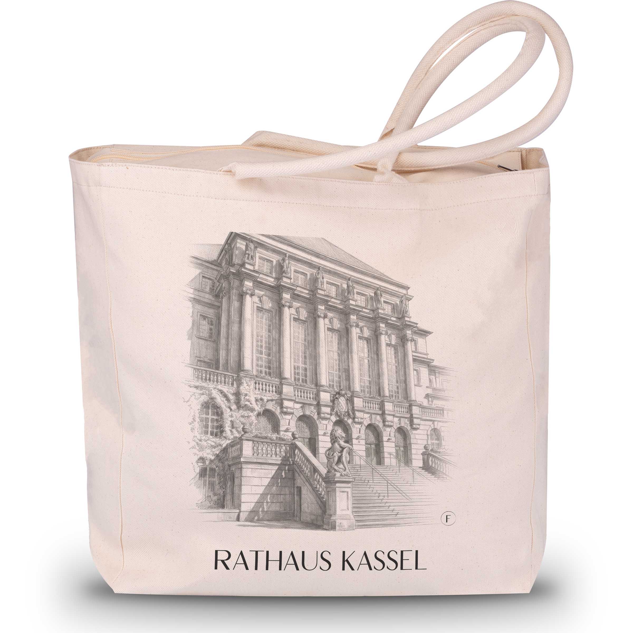 rathaus-kassel-deutschland-einkaufstasche-bleistift-zeichnung-drawing