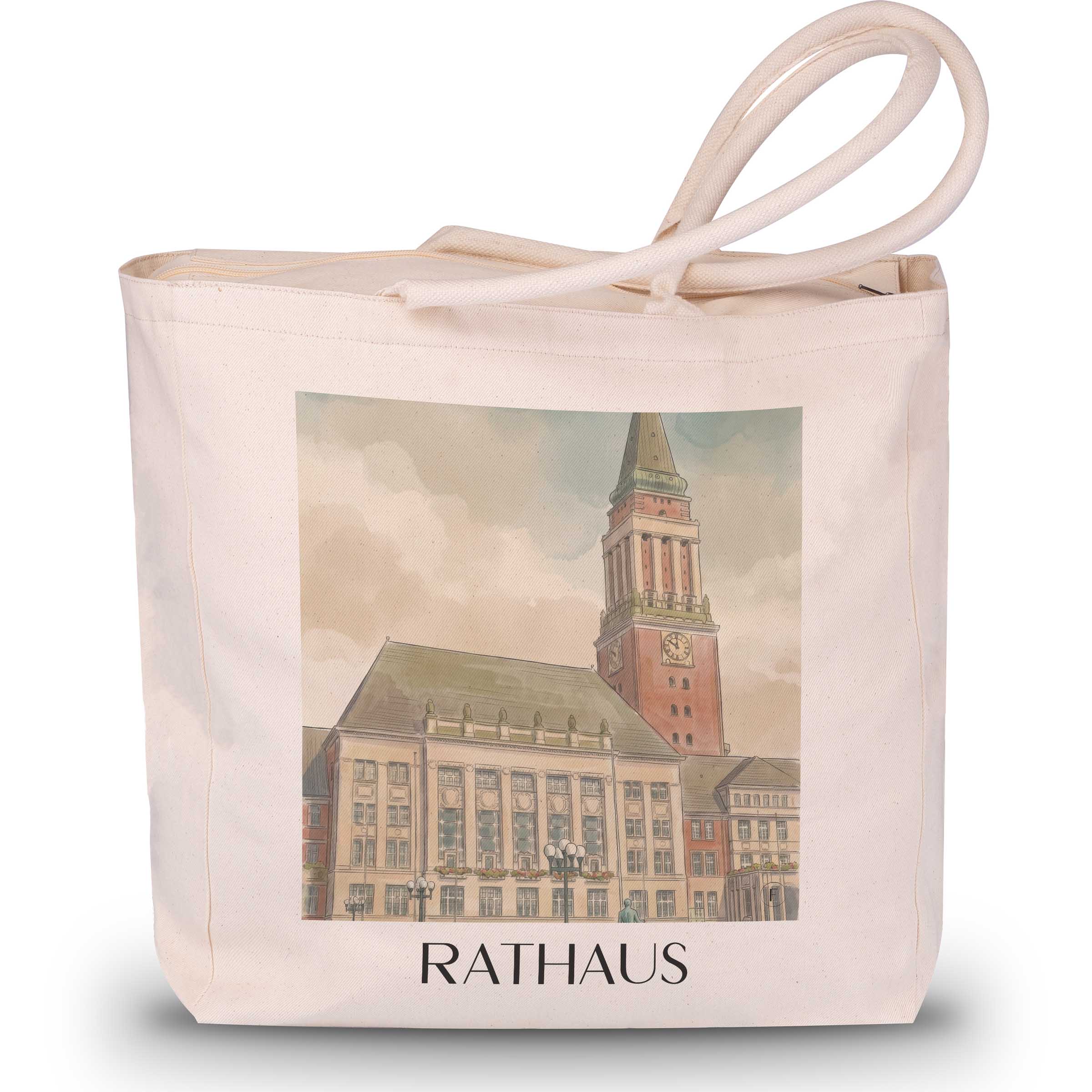 rathaus-kiel-deutschland-einkaufstasche-aquarell
