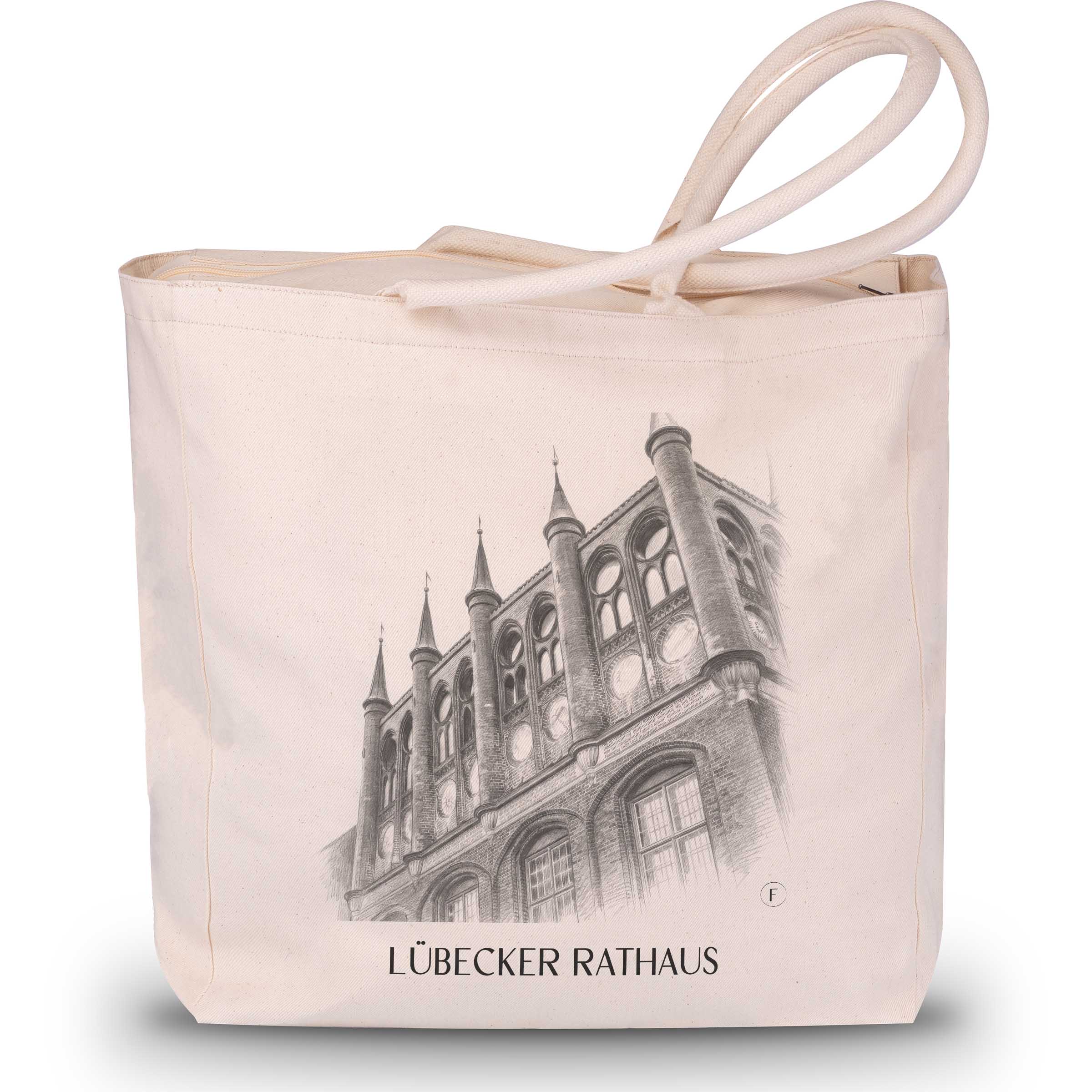 rathaus-lübeck-deutschland-einkaufstasche-bleistift-zeichnung-drawing
