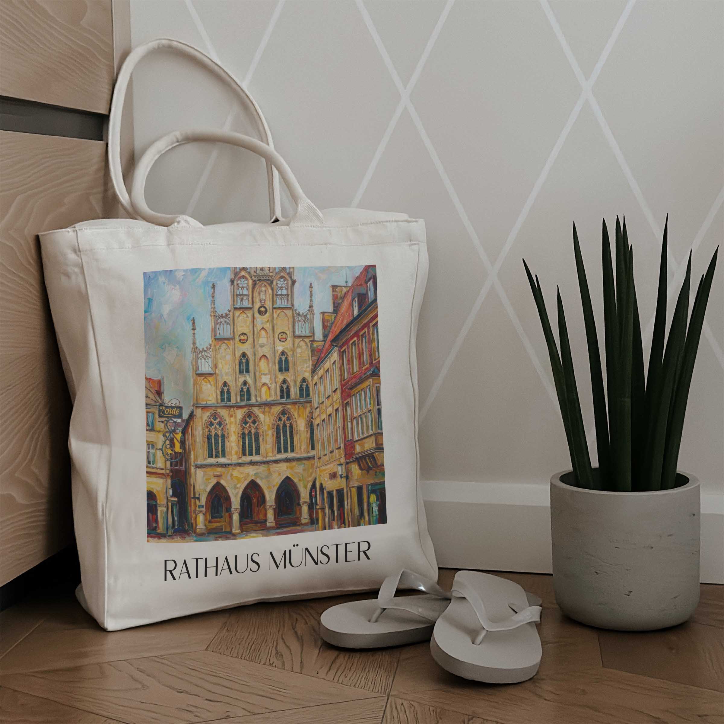 rathaus-münster-deutschland-einkaufstasche-oil-painting-oelgemaelde