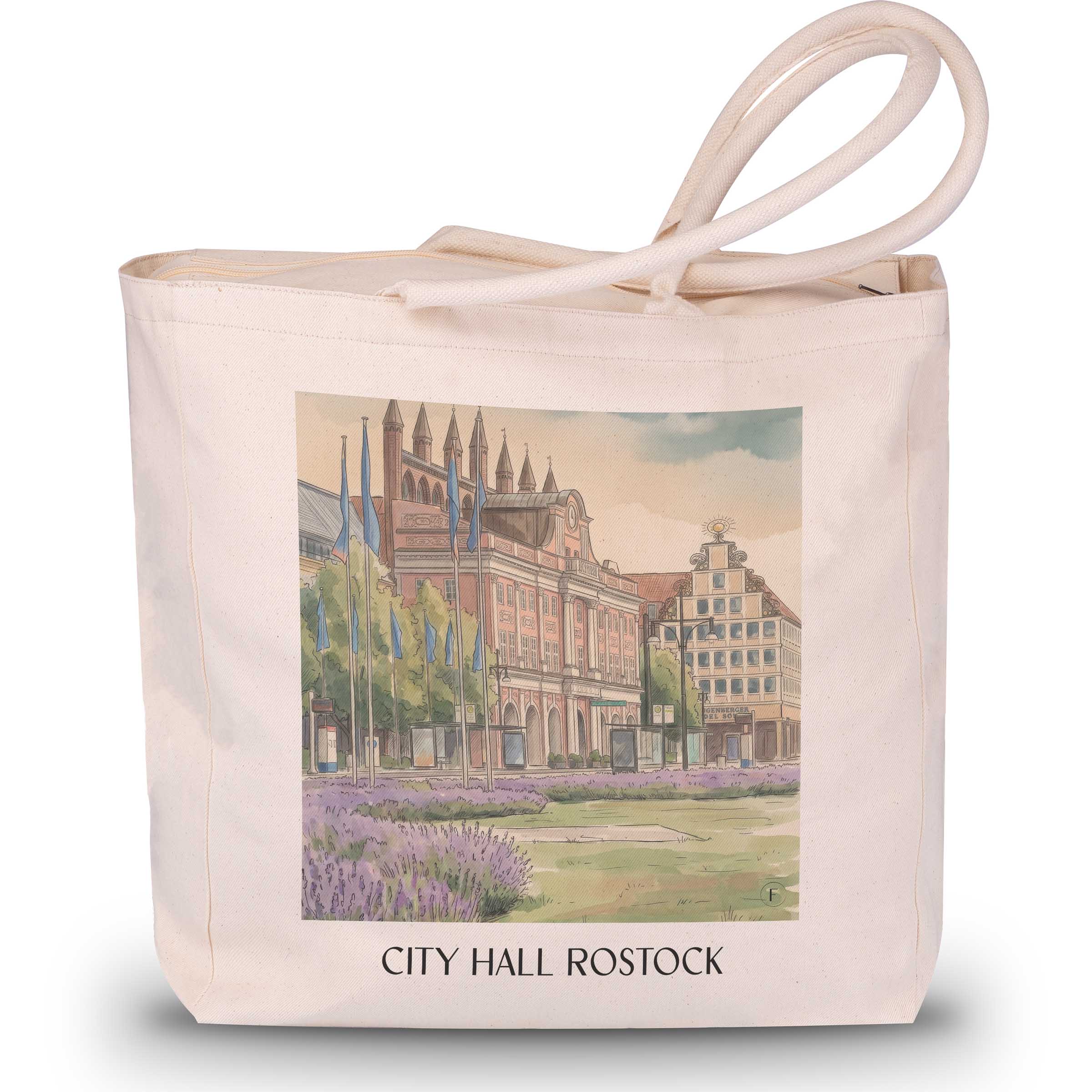 Rathaus Shopping Tasche - Rostock - Deutschland Tote Bag - Einkaufstasche im Aquarell Stil - favplace