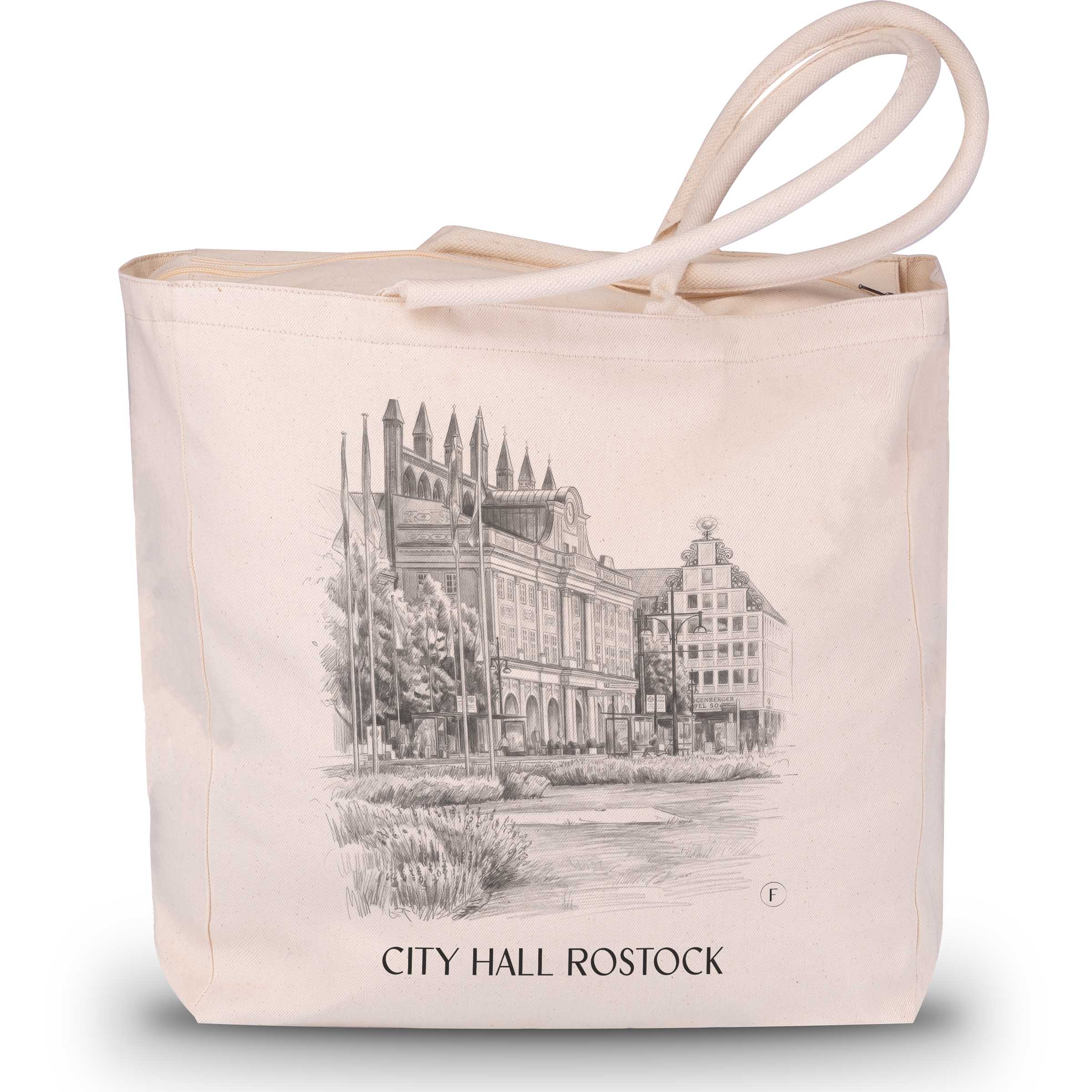 Rathaus Shopping Tasche - Rostock - Deutschland Tote Bag - Einkaufstasche im Zeichnung Stil