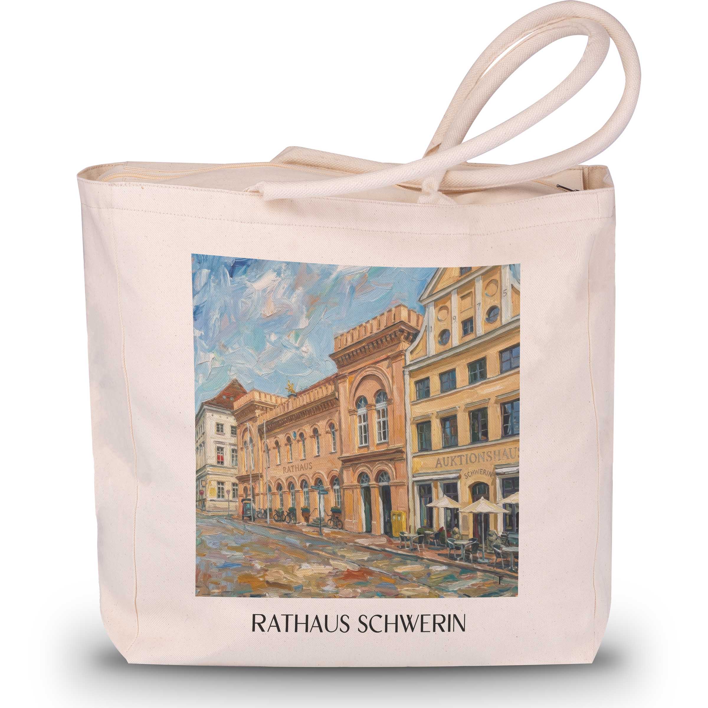 rathaus-schwerin-deutschland-einkaufstasche-oil-painting-oelgemaelde