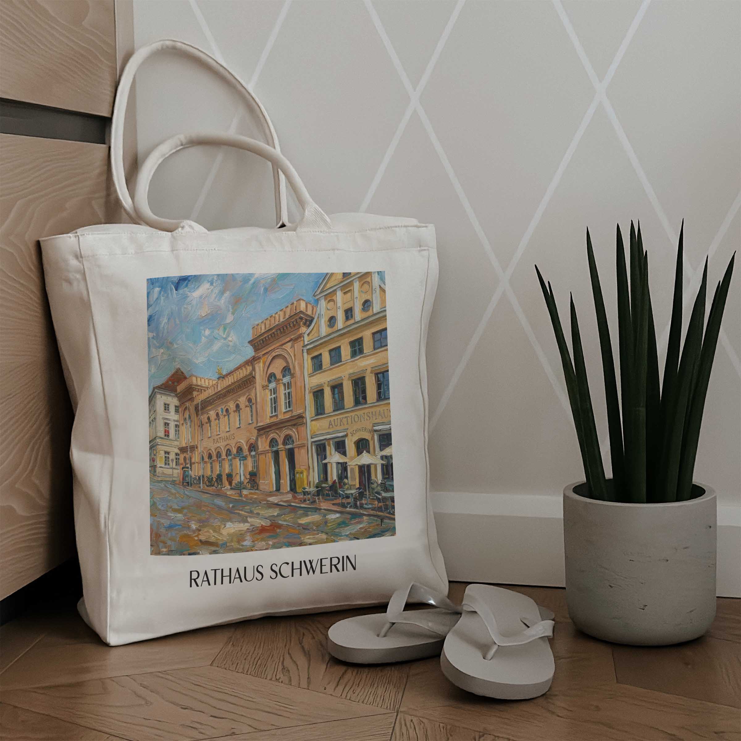 rathaus-schwerin-deutschland-einkaufstasche-oil-painting-oelgemaelde
