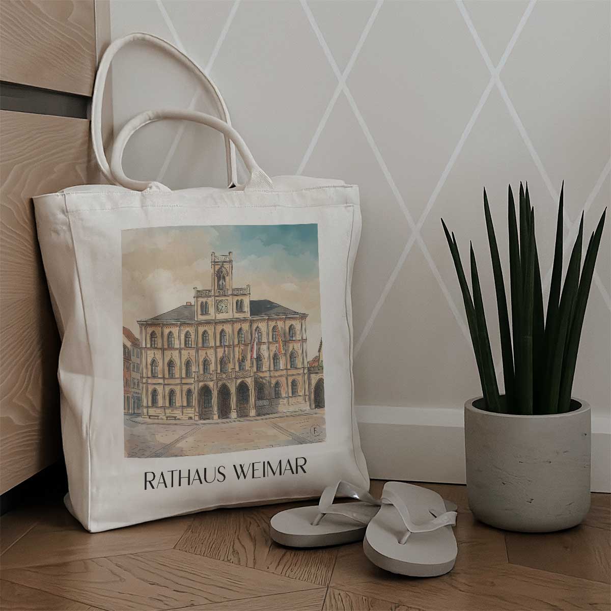 rathaus-weimar-deutschland-einkaufstasche-aquarell