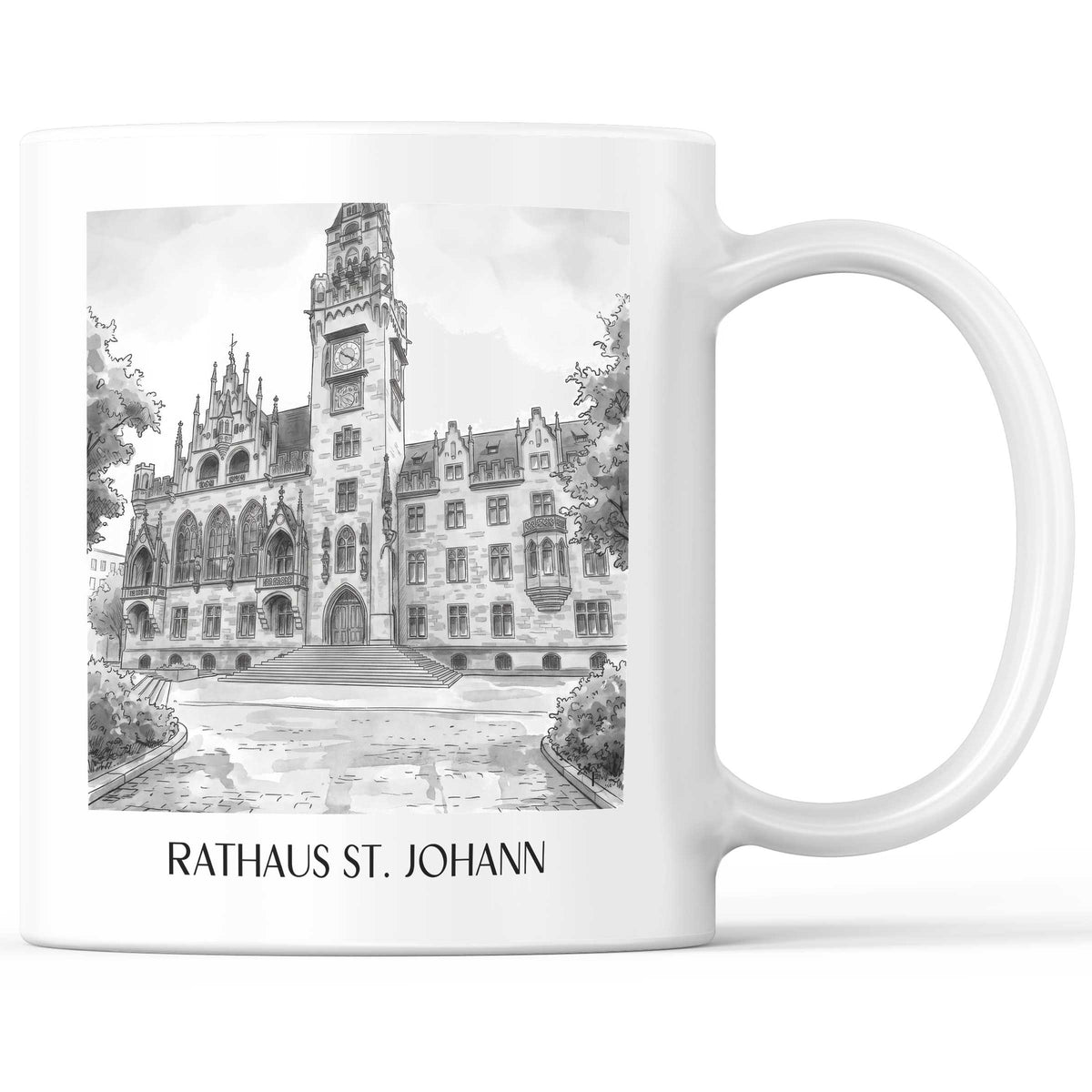 rathaus-st.-johann-saarbrücken-deutschland-kaffeebecher-aquarell-schwarz-weiss