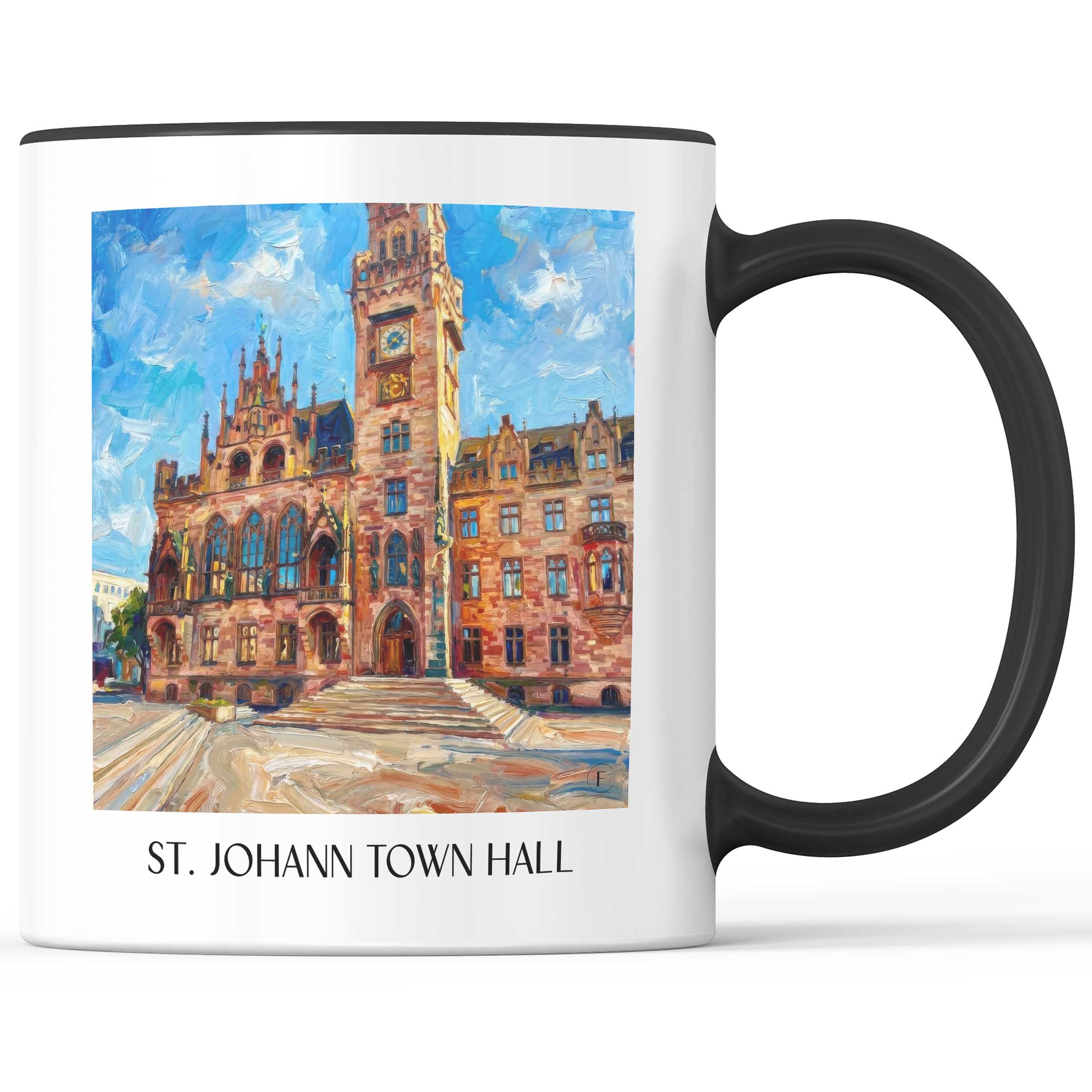 Rathaus St. Johann Kaffeebecher - Saarbrücken - Deutschland Becher - Kaffeetasse im Ölgemälde Stil - favplace