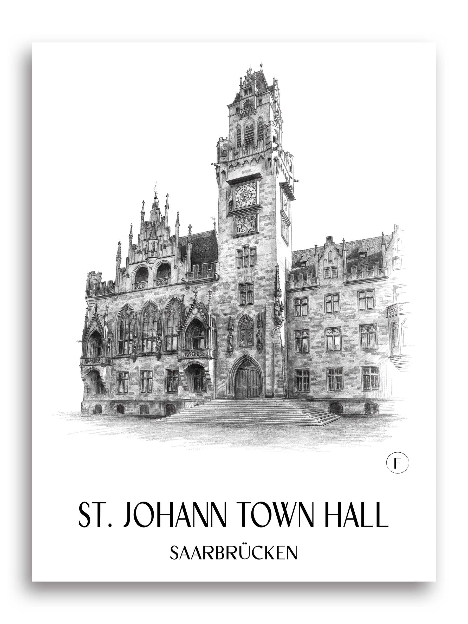 Rathaus St. Johann Poster - Saarbrücken - Deutschland Kunstdruck - Zeichnung von A4 bis A1