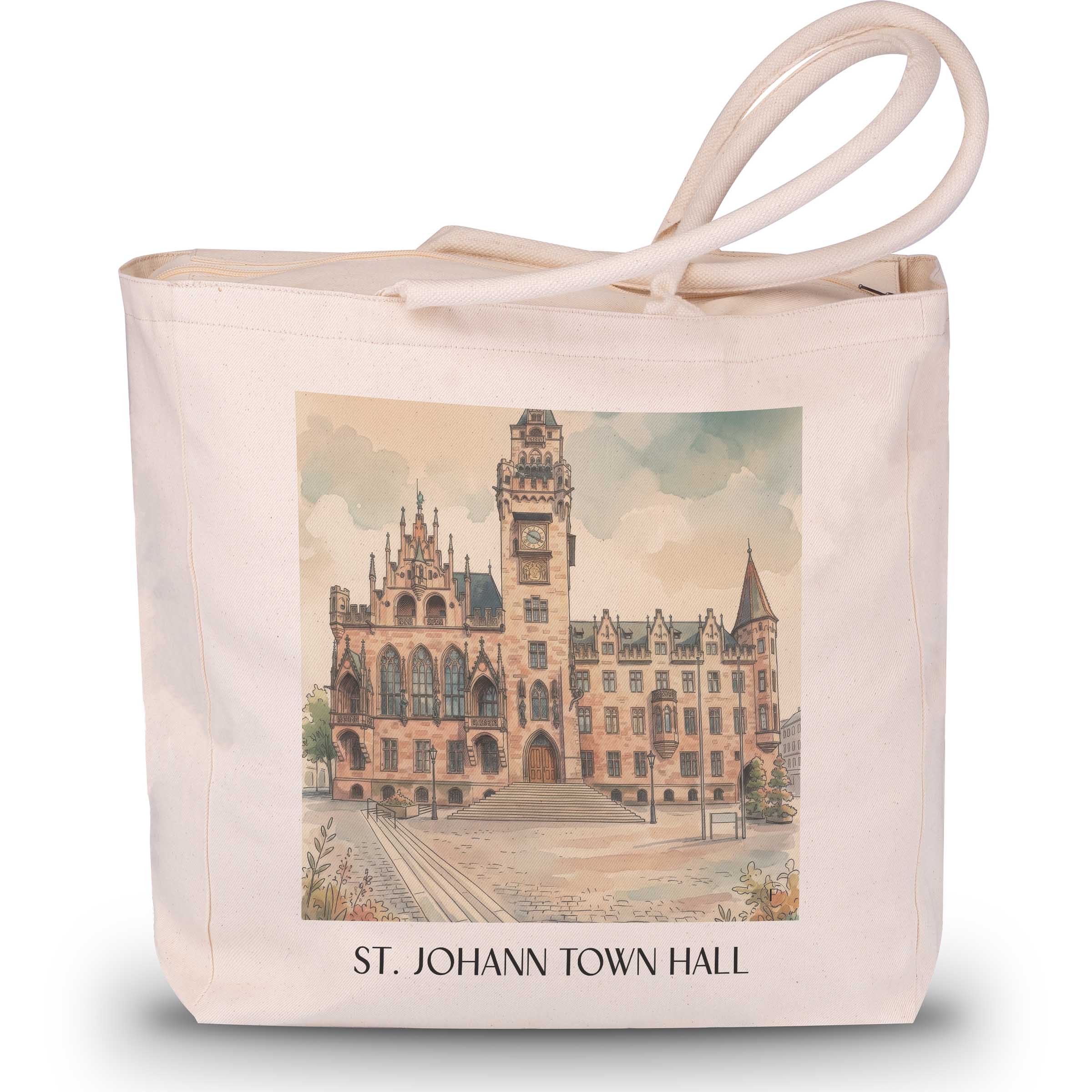 Rathaus St. Johann Shopping Tasche - Saarbrücken - Deutschland Tote Bag - Einkaufstasche im Aquarell Stil - favplace