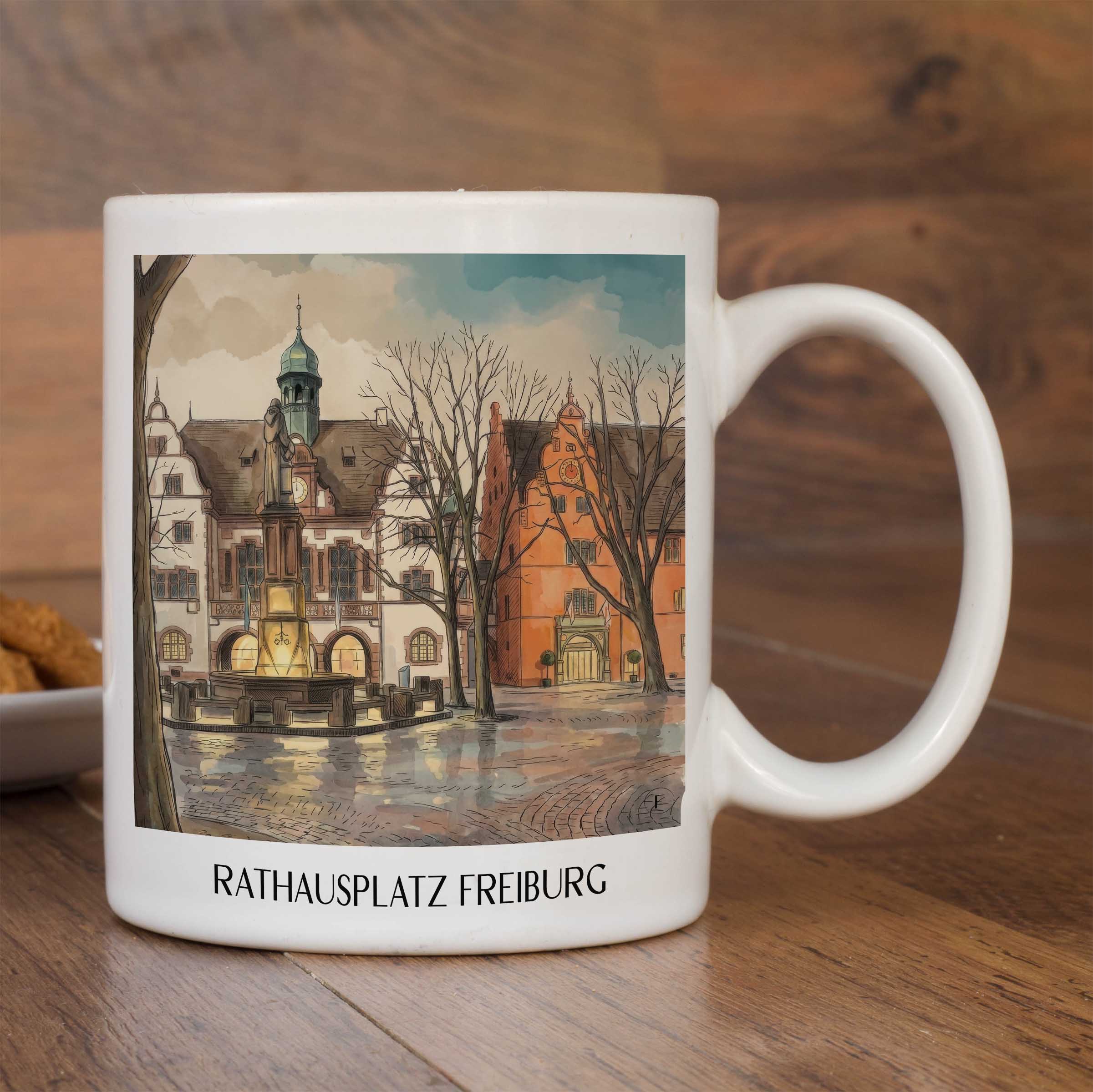 rathausplatz-freiburg-deutschland-kaffeebecher-aquarell