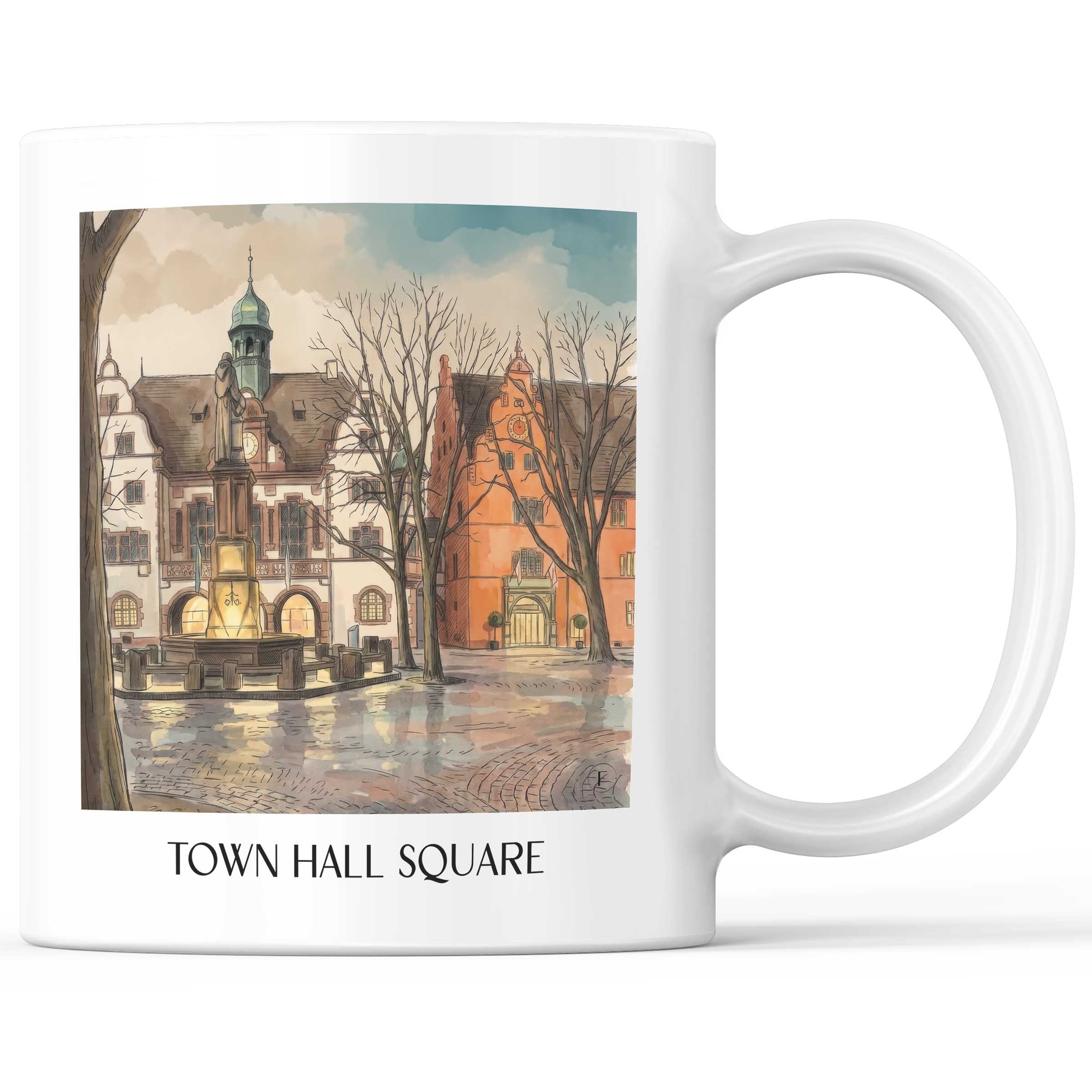 Rathausplatz Kaffeebecher - Freiburg - Deutschland Becher - Kaffeetasse im Aquarell Stil - favplace
