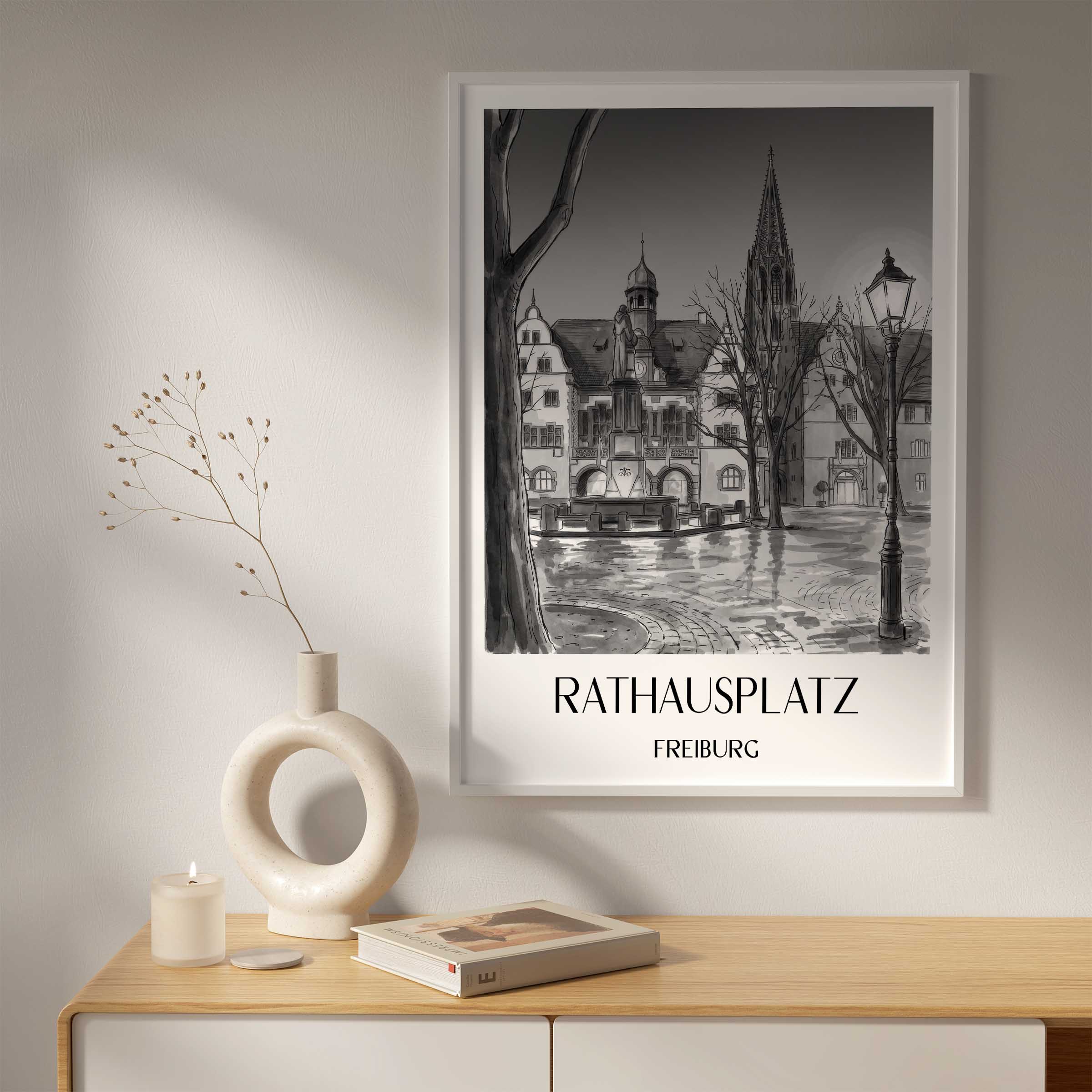 rathausplatz-freiburg-deutschland-poster-aquarell-schwarz-weiss