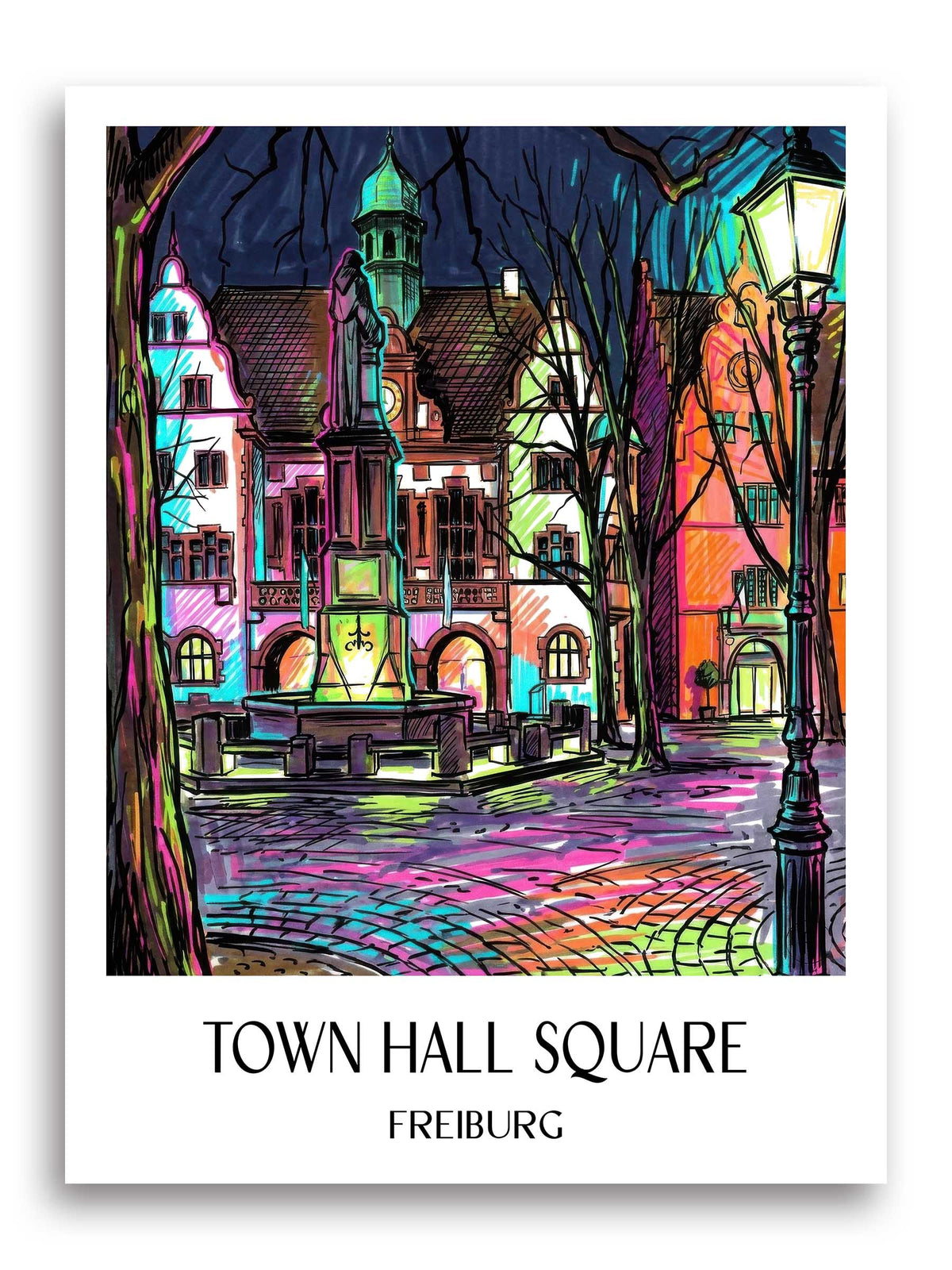 Rathausplatz Poster - Freiburg - Deutschland Kunstdruck - Tag Graffiti von A4 bis A1 - favplace