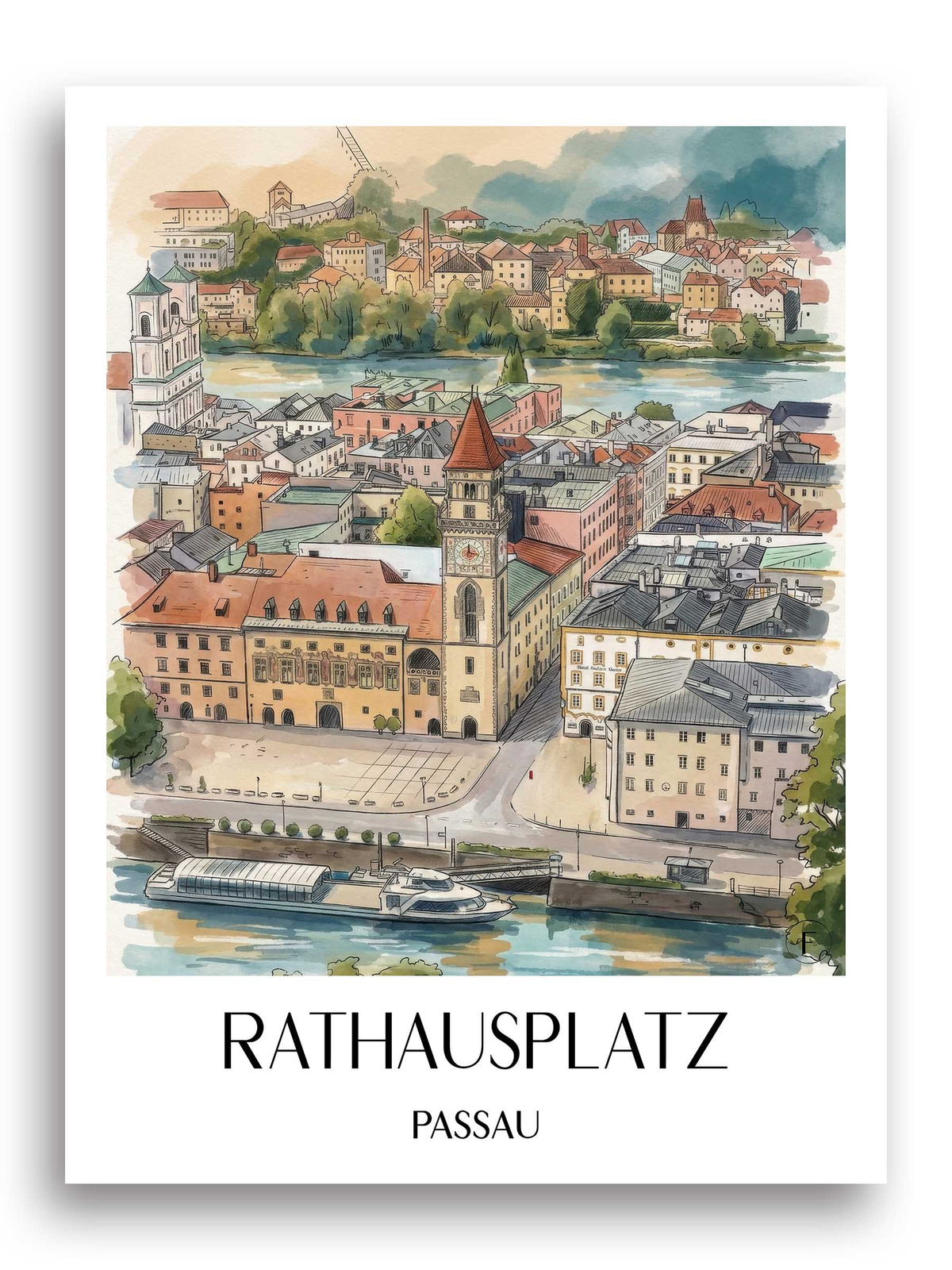 rathausplatz-passau-deutschland-poster-aquarell