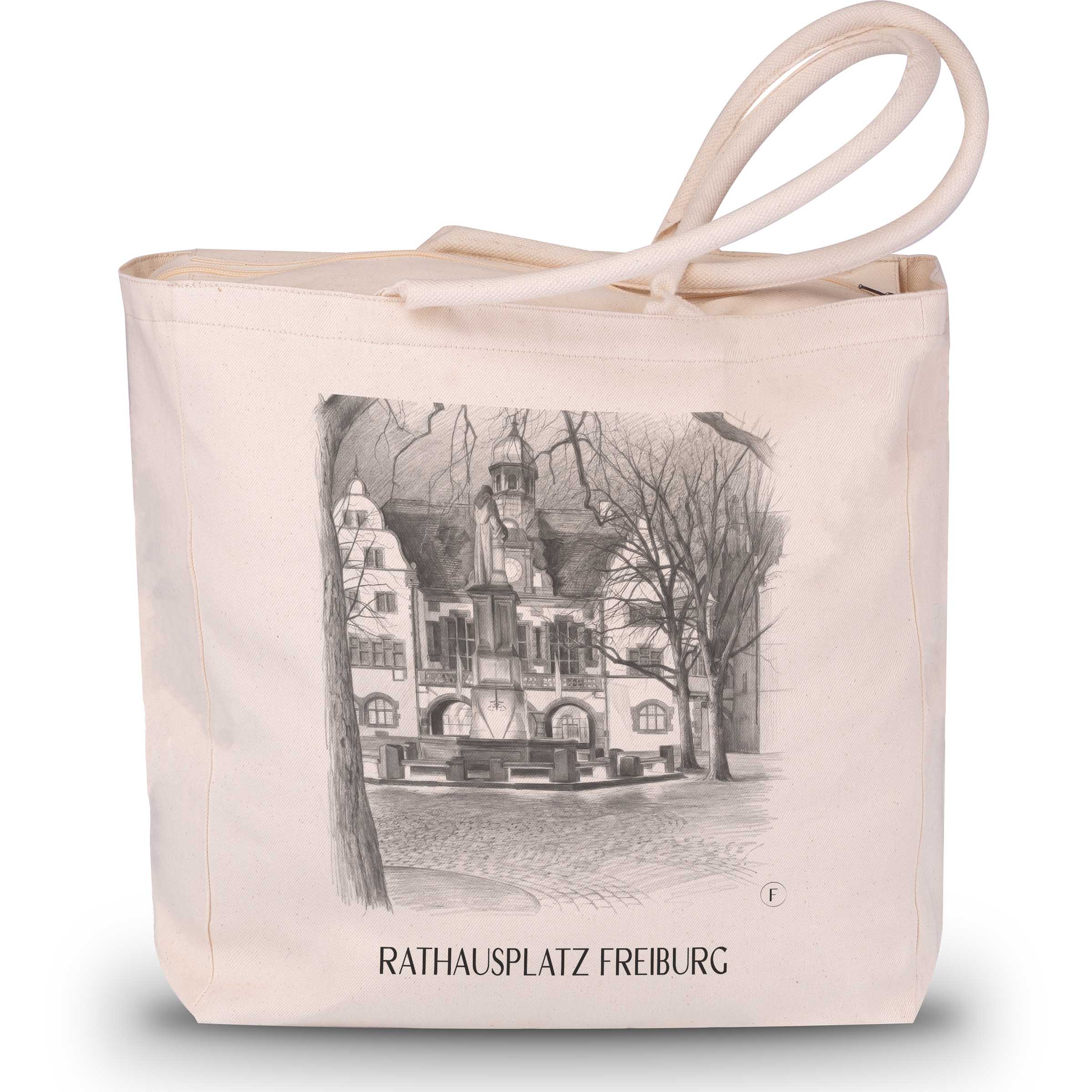rathausplatz-freiburg-deutschland-einkaufstasche-bleistift-zeichnung-drawing