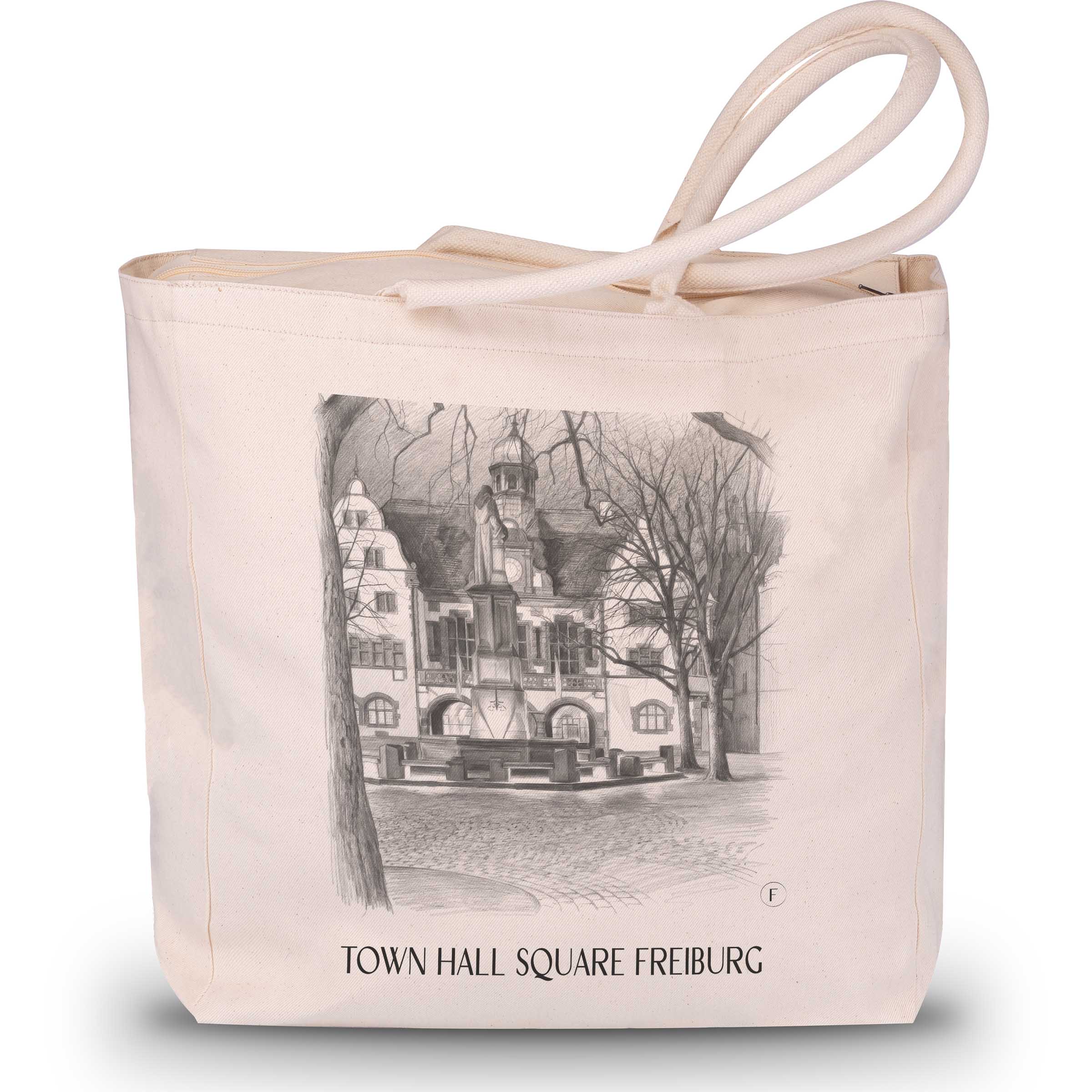 Rathausplatz Shopping Tasche - Freiburg - Deutschland Tote Bag - Einkaufstasche im Zeichnung Stil