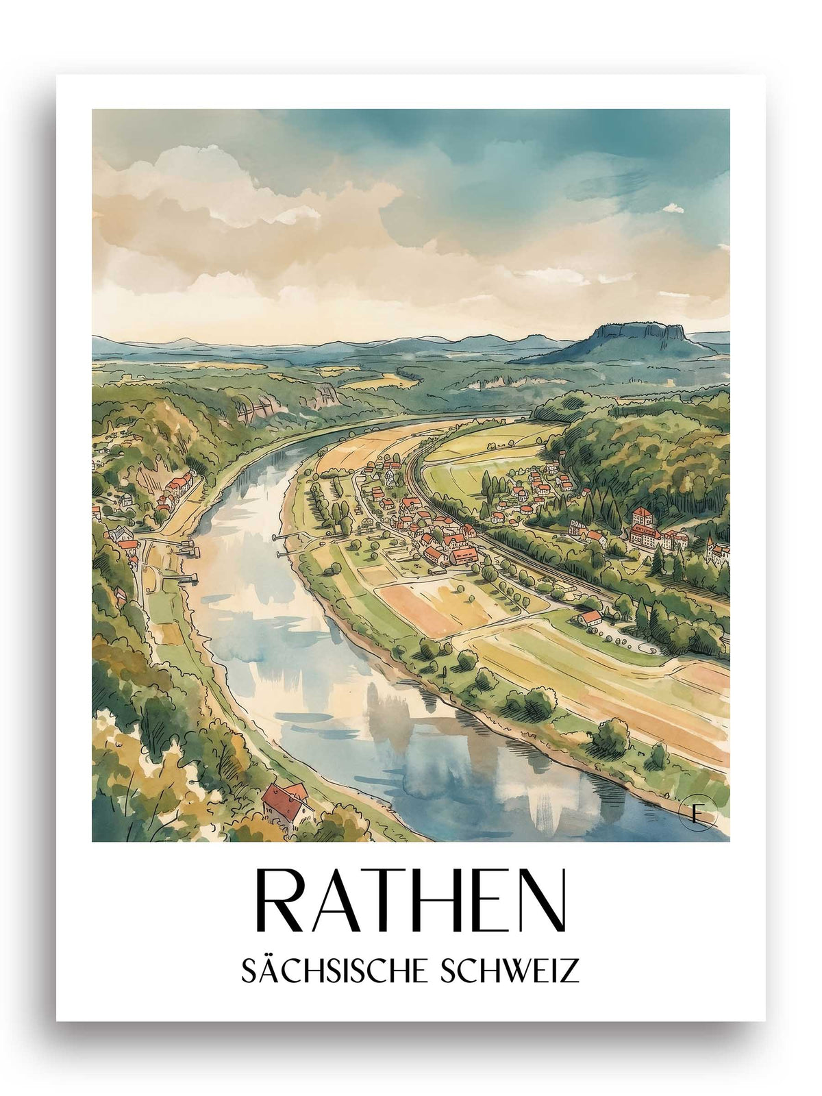 rathen-sächsische-schweiz-deutschland-poster-aquarell