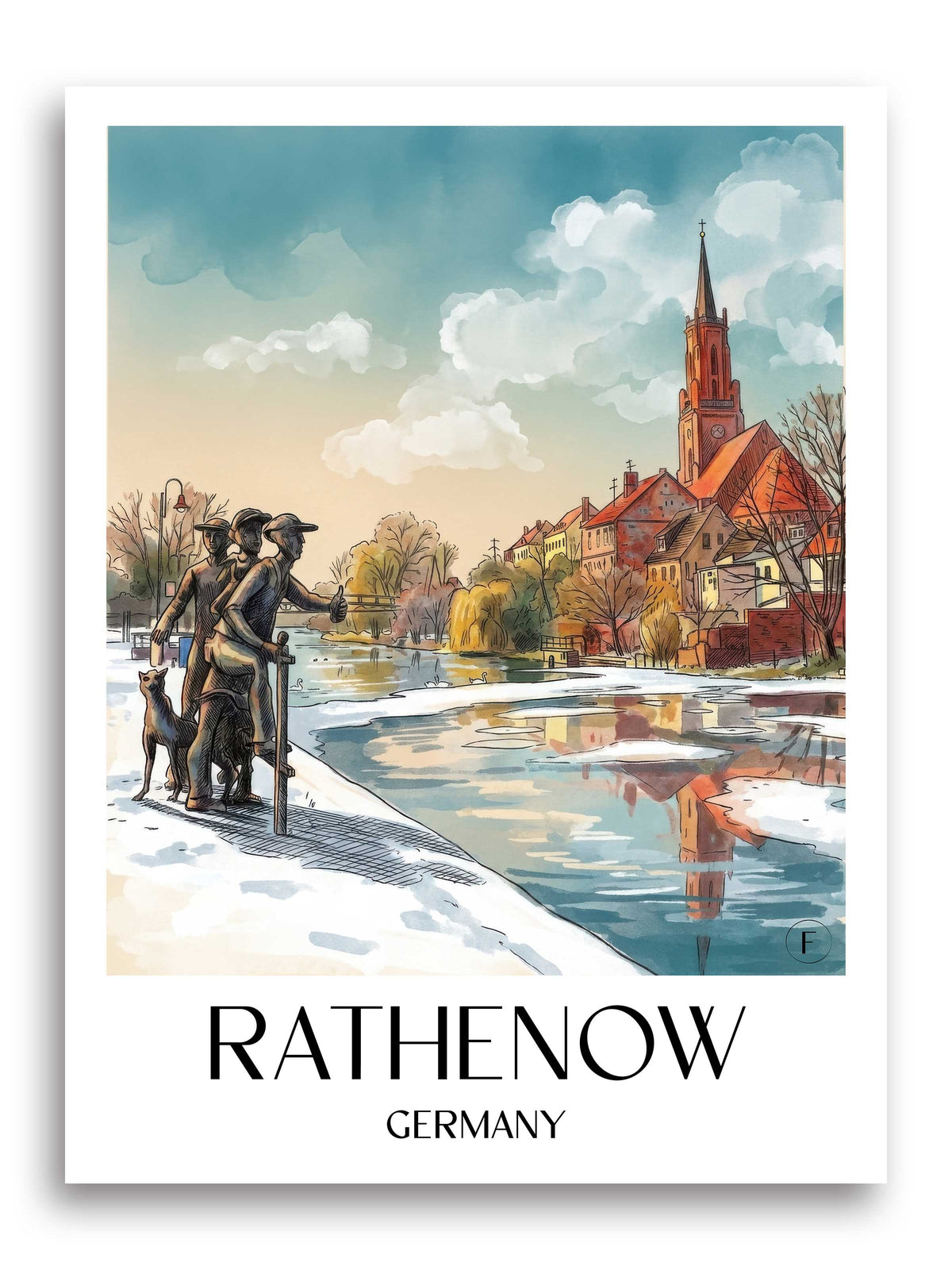 Rathenow Poster - Havelland - Deutschland Kunstdruck - Aquarell von A4 bis A1 - favplace