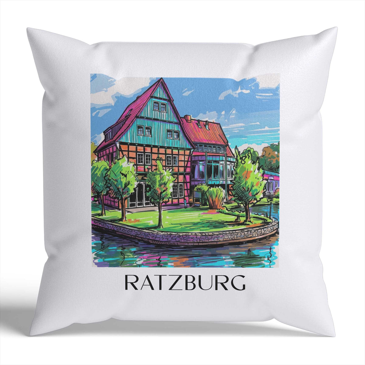 Ratzburg Kissenhülle - Zierkissen Bezug - Schleswig-Holstein - Deutschland Kissen bzw. Kissenbezug im Tag Graffiti Stil - favplace