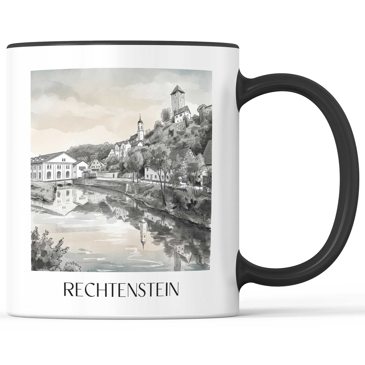 Rechtenstein - Deutschland Becher - Kaffeetasse im Aquarell Schwarz-Weiß Stil - favplace