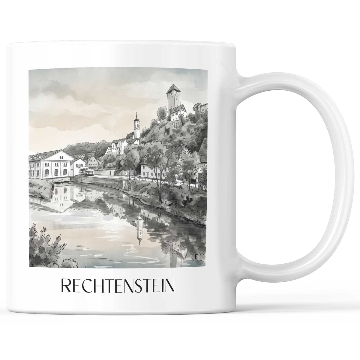 Rechtenstein - Deutschland Becher - Kaffeetasse im Aquarell Schwarz-Weiß Stil - favplace